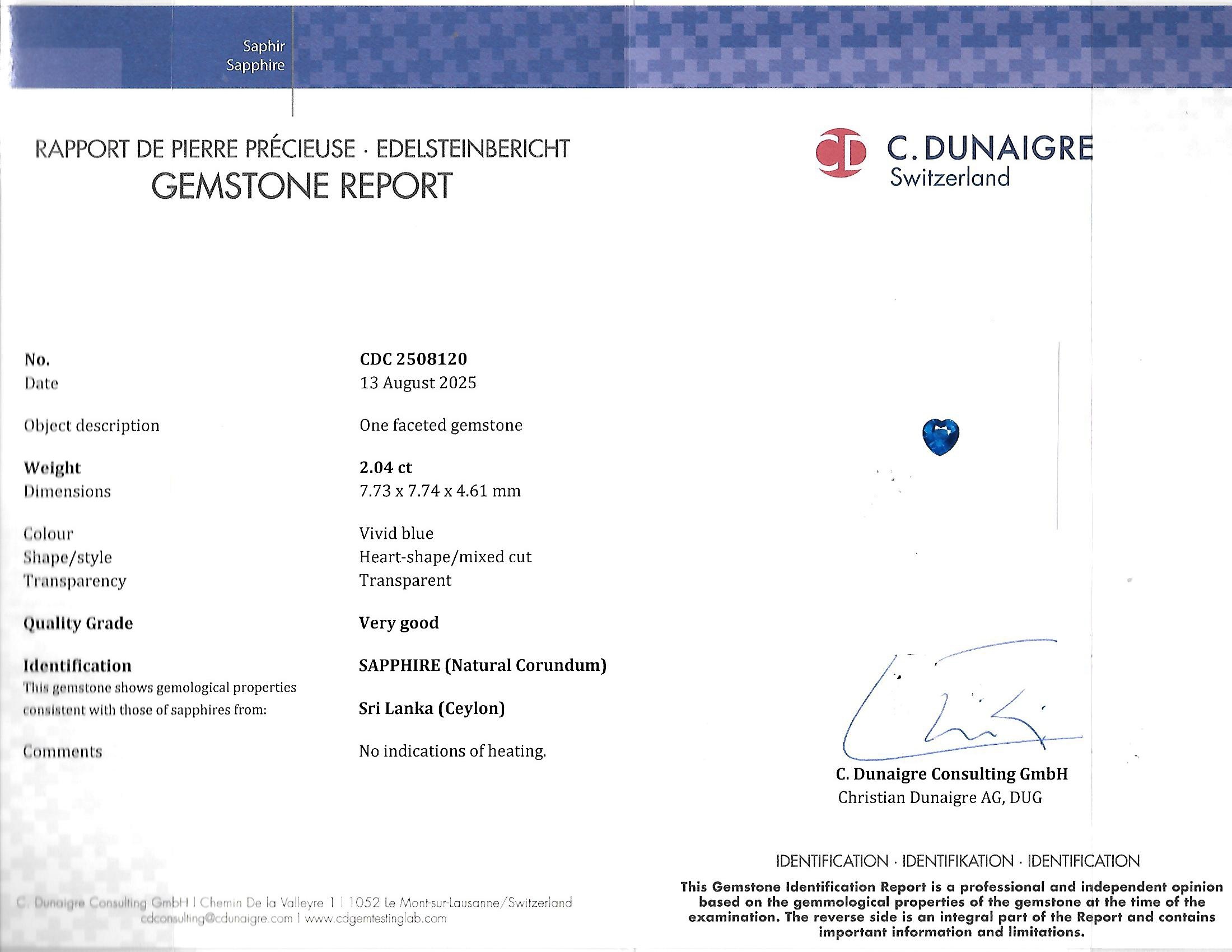 2.04 Ct. Blue Sapphire from Ceylon (Sri Lanka)