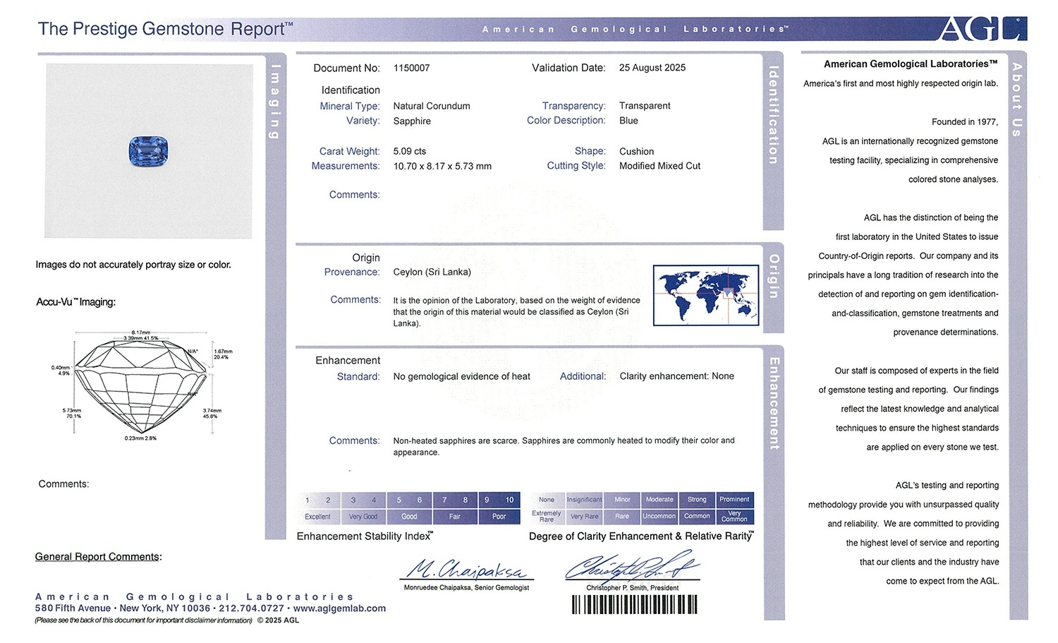 5.09 Ct. Blue Sapphire from Ceylon (Sri Lanka)