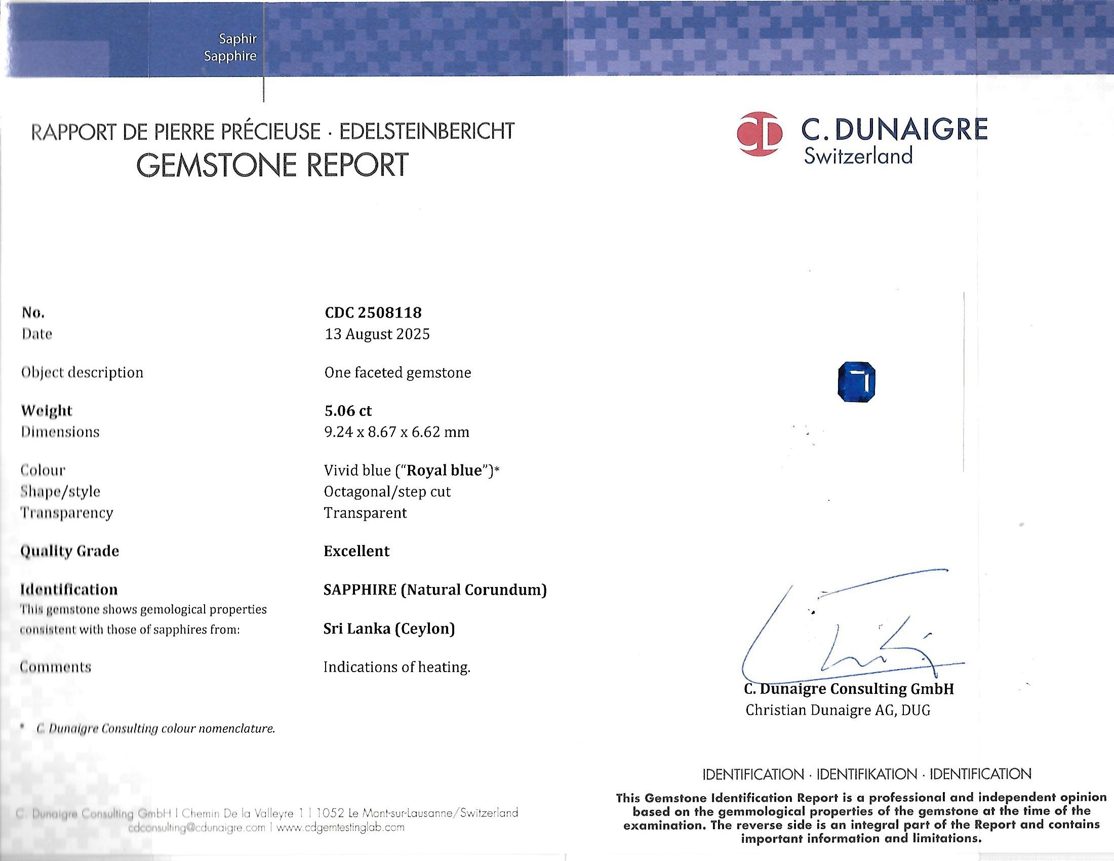 5.06 Ct. Blue Sapphire from Ceylon (Sri Lanka)