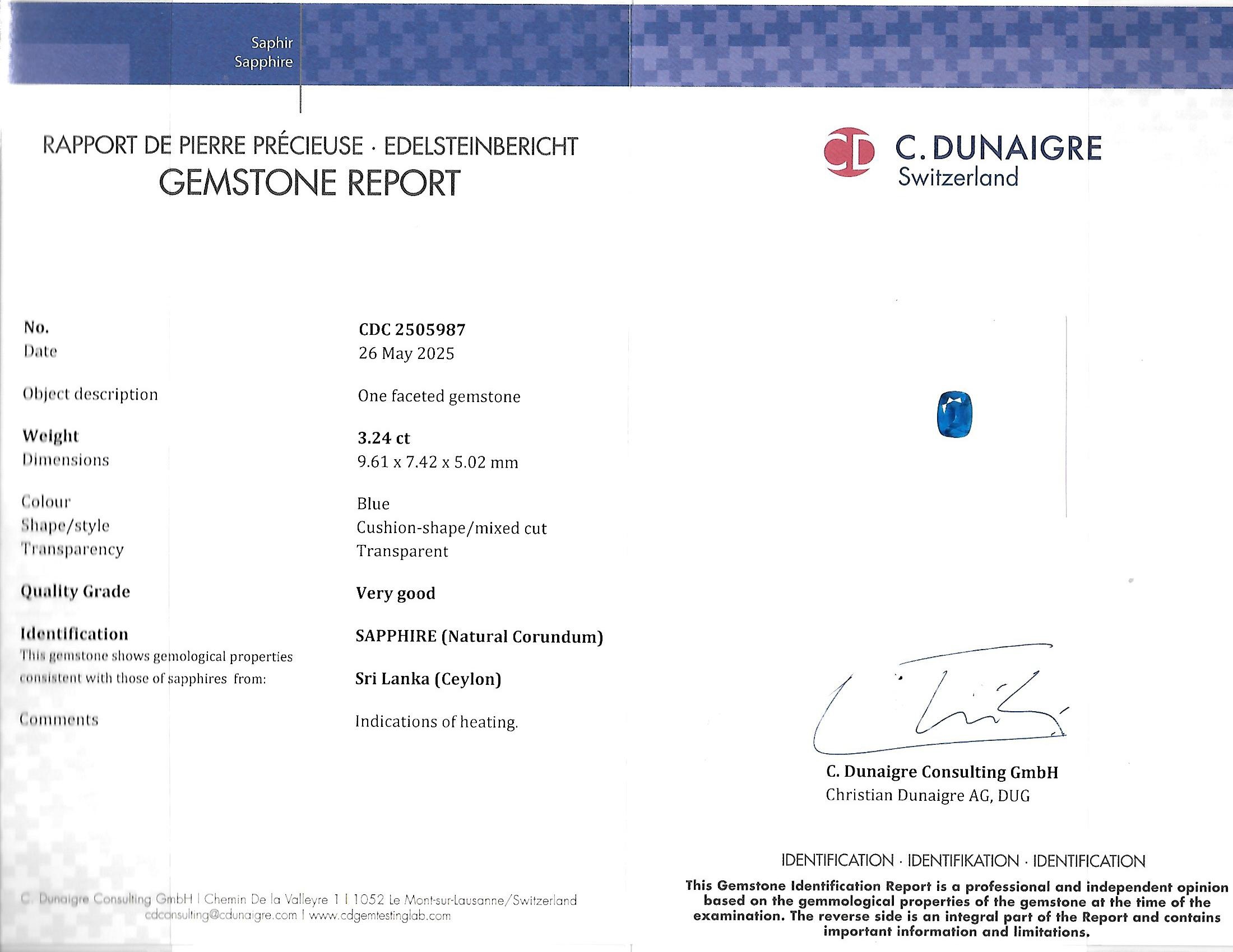 3.24 Ct. Blue Sapphire from Ceylon (Sri Lanka)