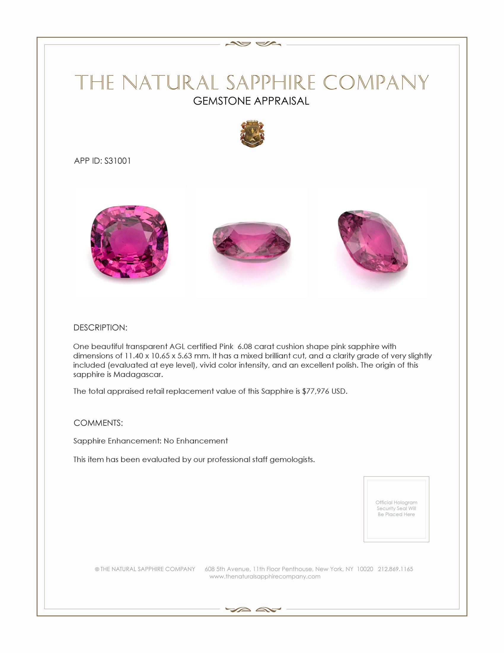 6.08 Ct. Pink Sapphire from Madagascar