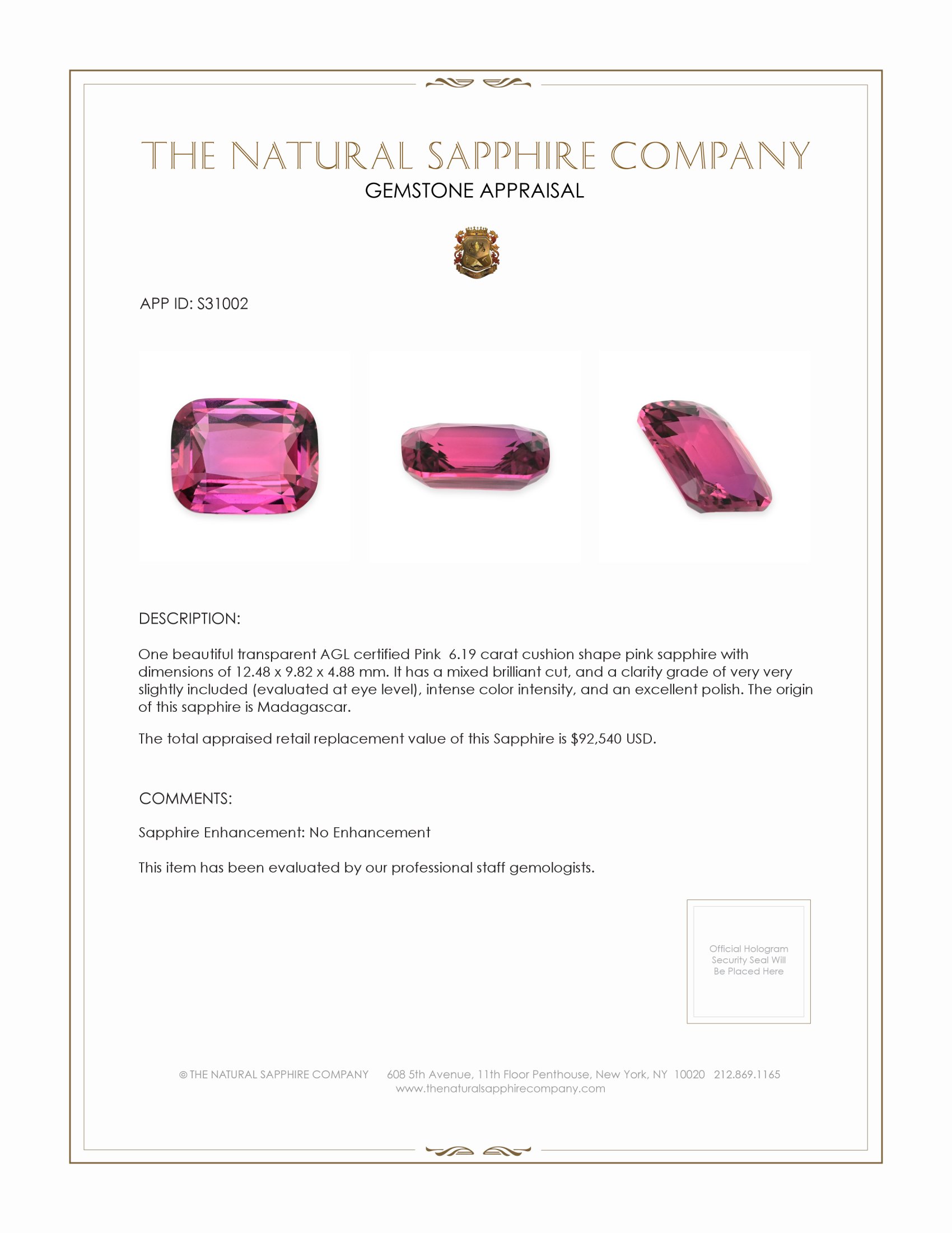 6.19 Ct. Pink Sapphire from Madagascar