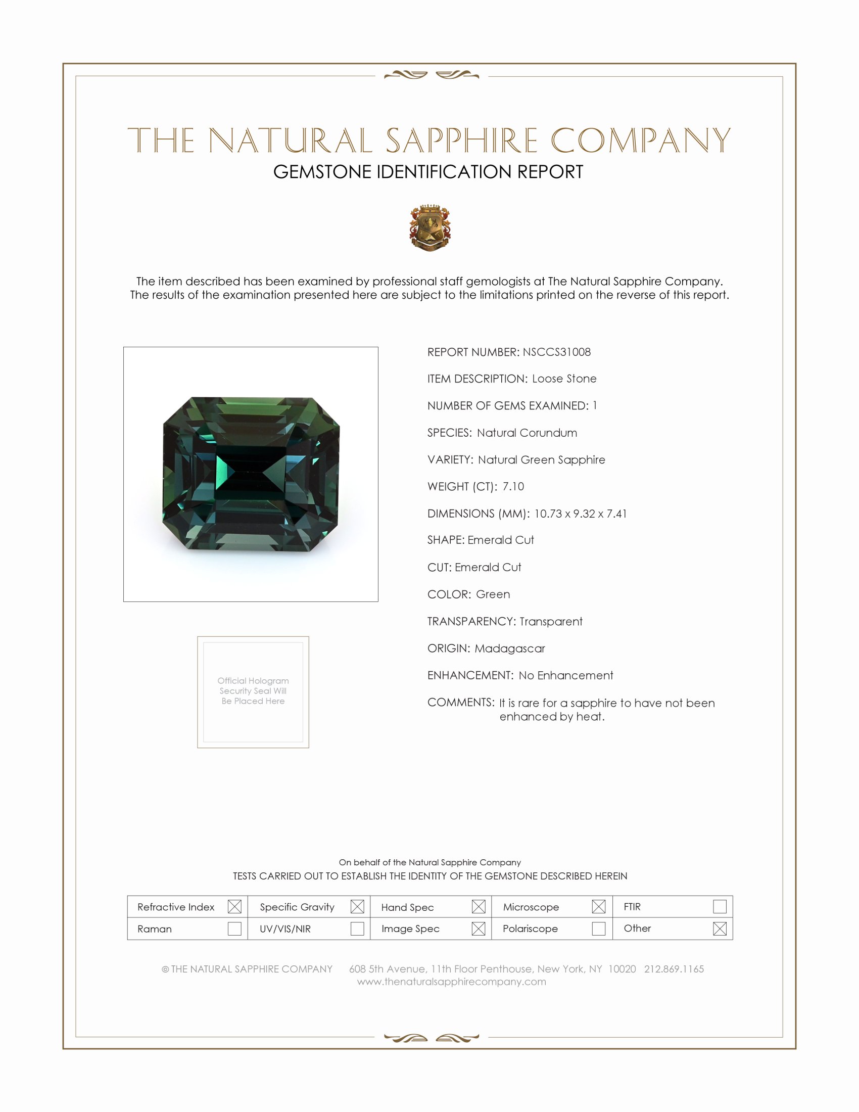 7.10 Ct. Green Sapphire from Madagascar