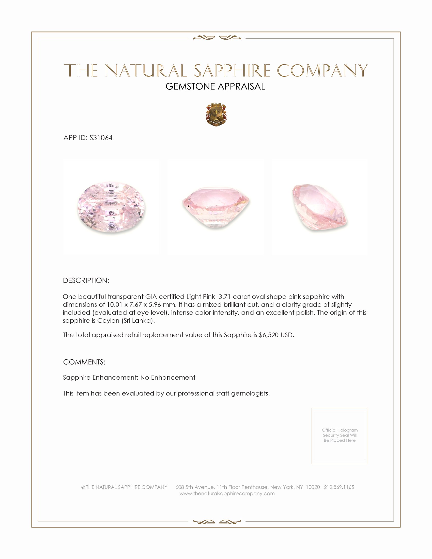 3.71 Ct. Pink Sapphire from Ceylon (Sri Lanka)