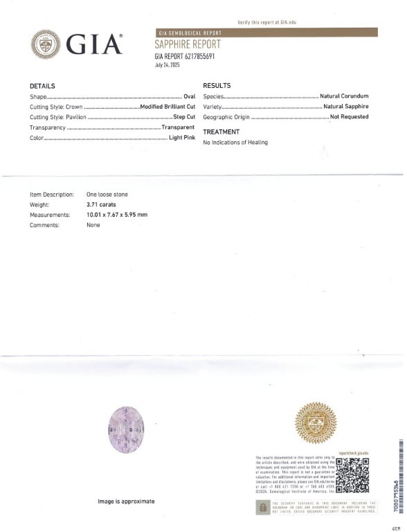 3.71 Ct. Pink Sapphire from Ceylon (Sri Lanka)