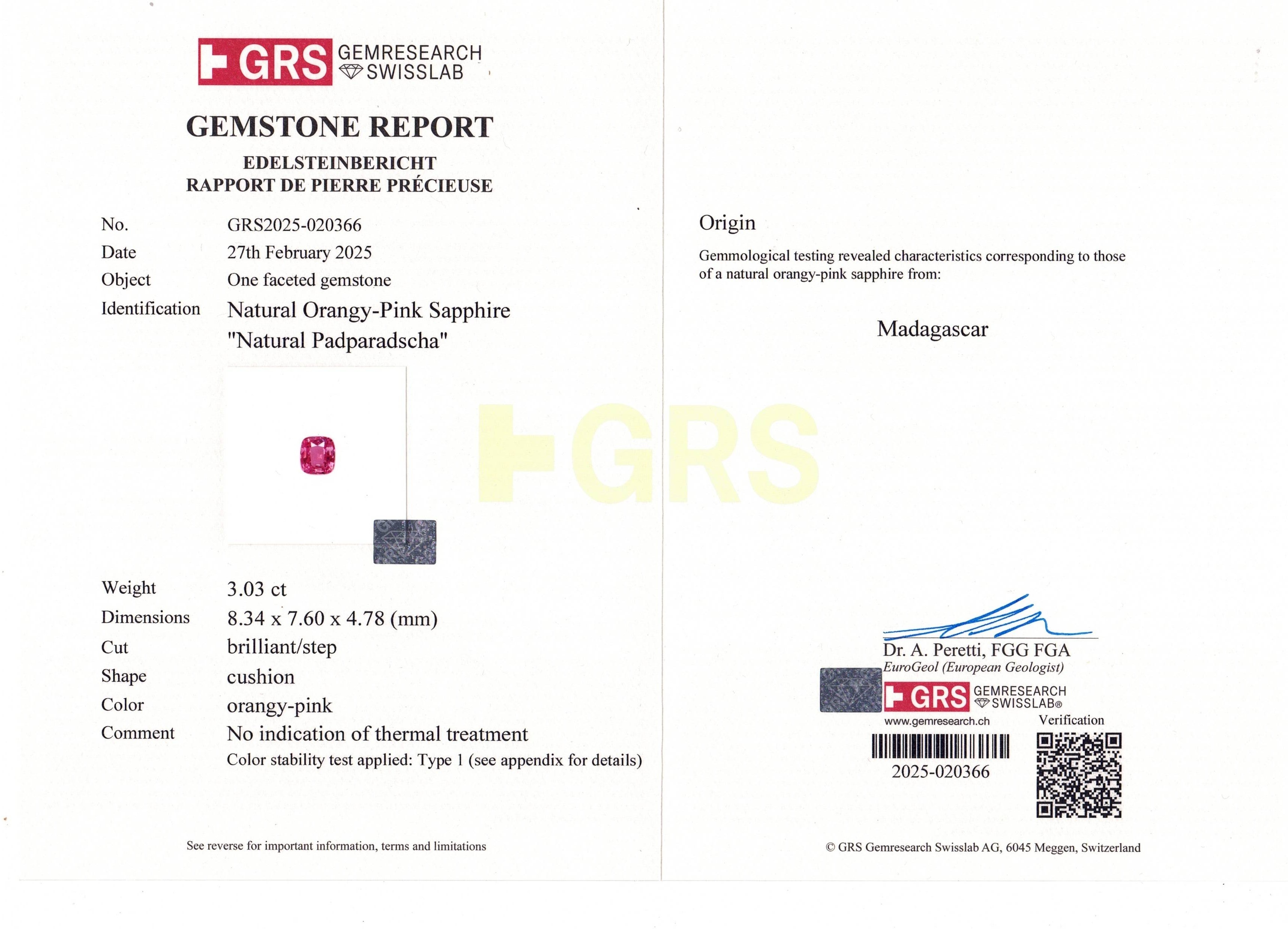 3.03 Ct. Padparadscha Sapphire from Madagascar