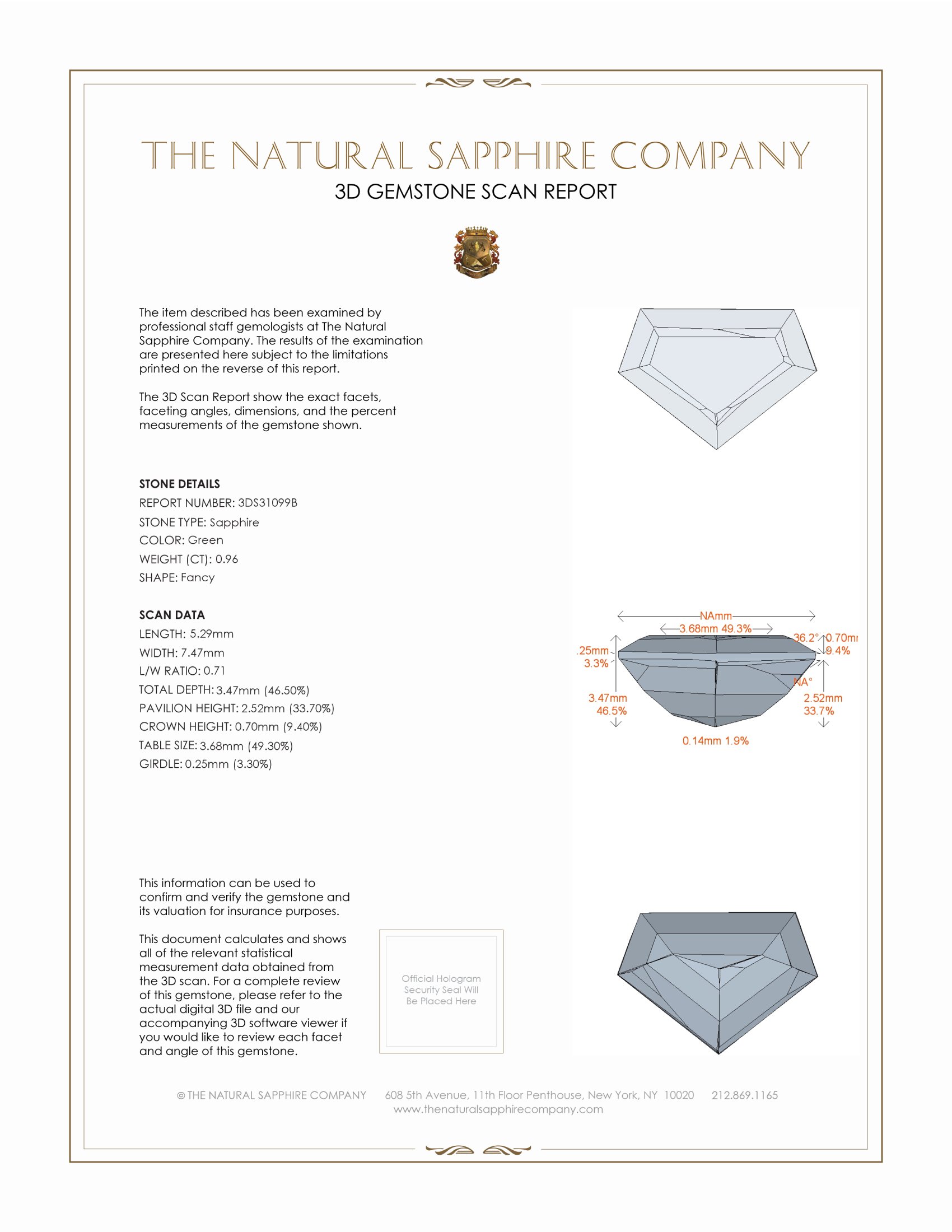 0.96 Ct. Green Sapphire from Montana