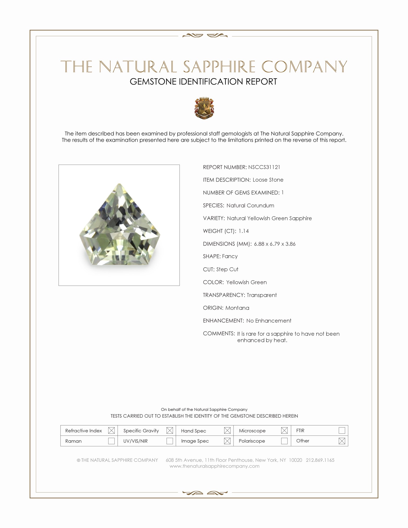 1.14 Ct. Yellowish Green Sapphire from Montana