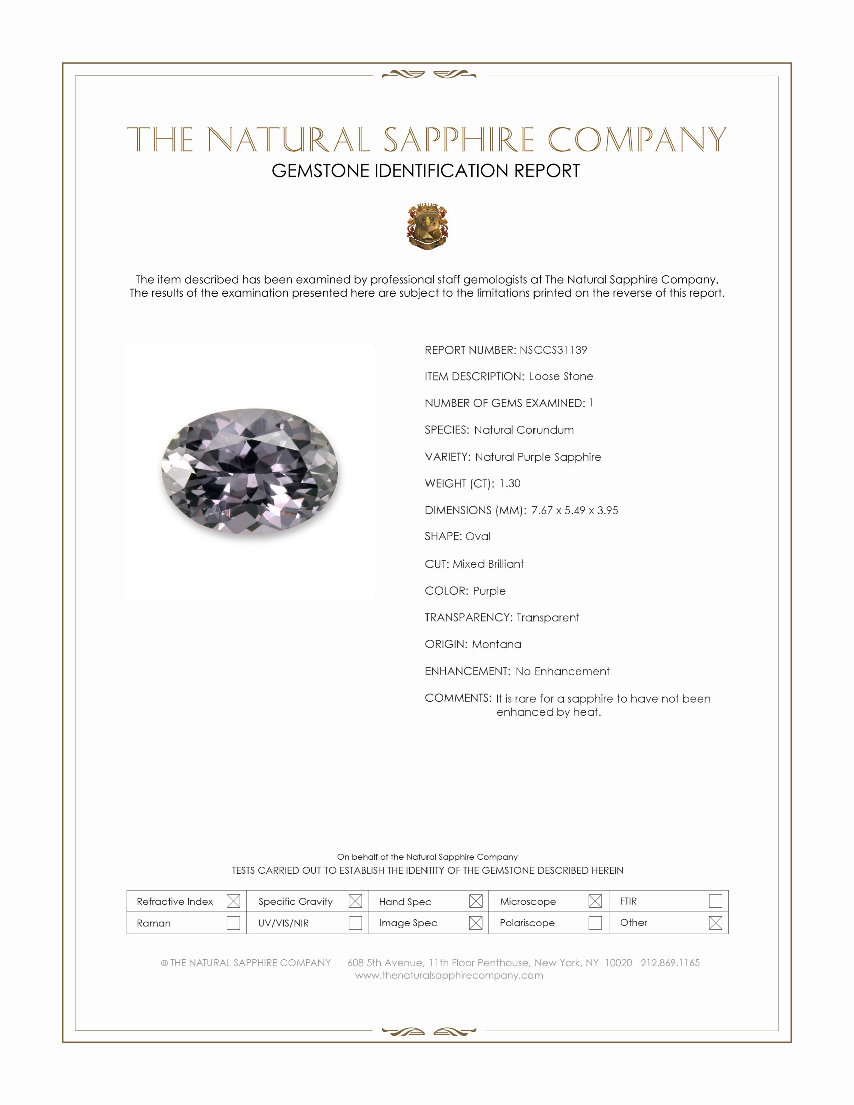 1.30 Ct. Purple Sapphire from Montana