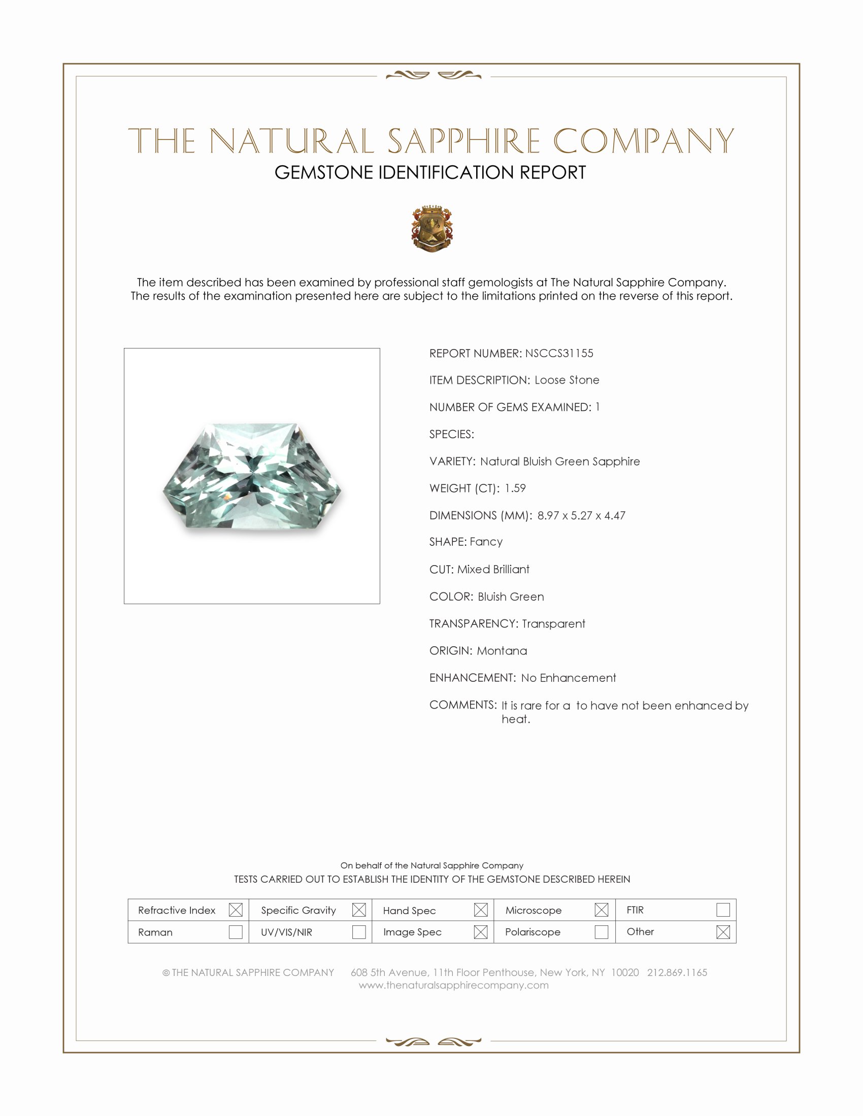 1.59 Ct. Bluish Green Sapphire from Montana