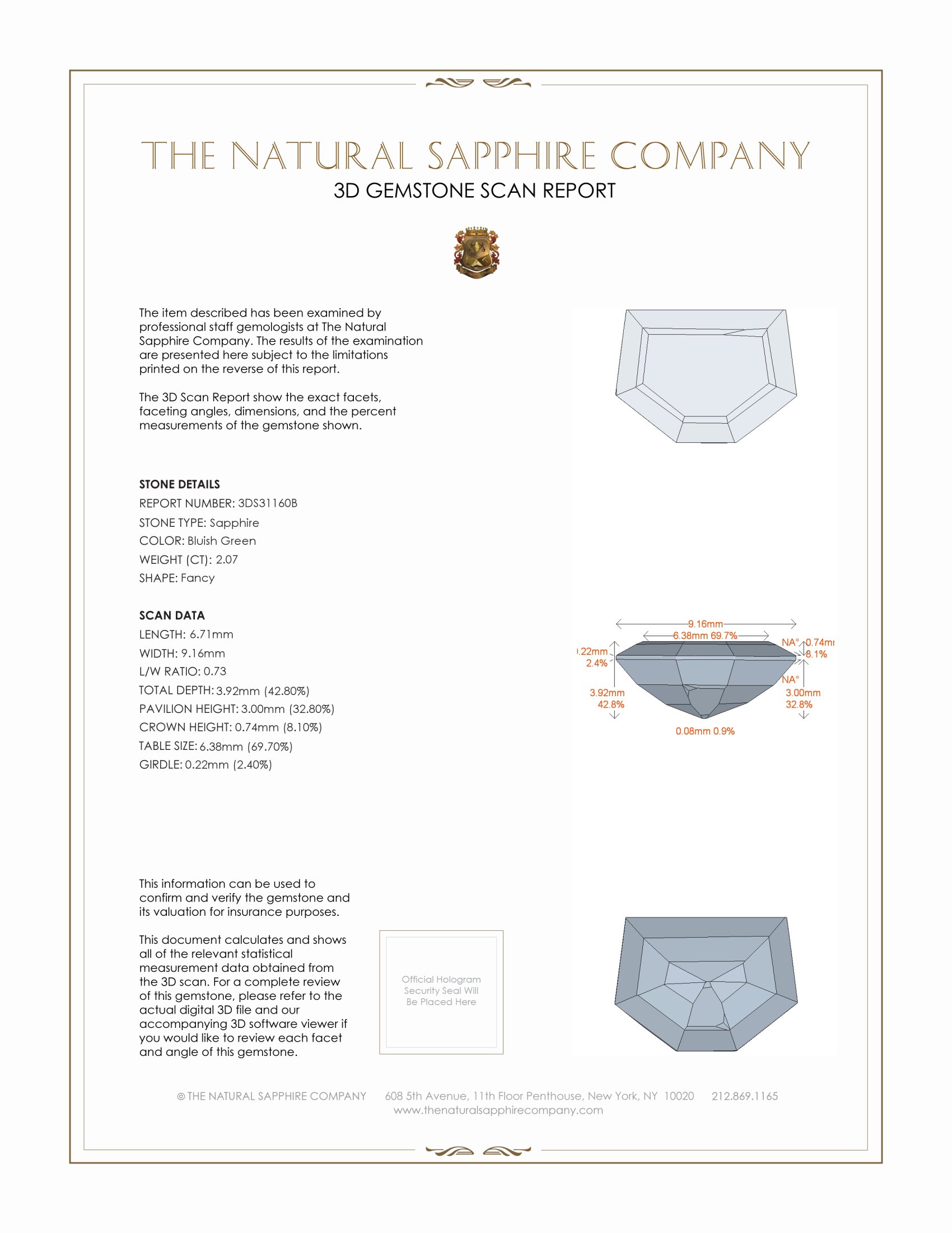 2.07 Ct. Bluish Green Sapphire from Montana