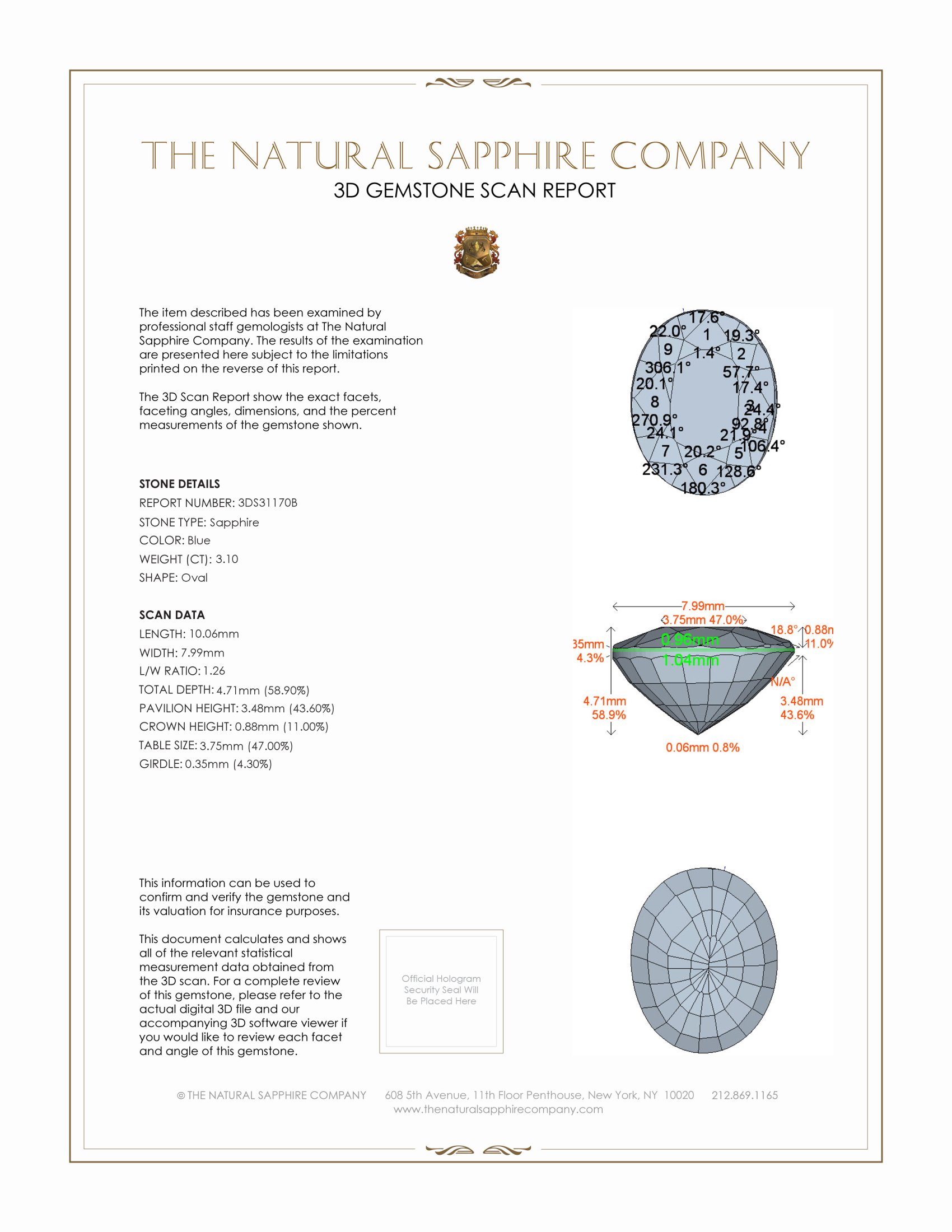 3.10 Ct. Blue Sapphire from Ceylon (Sri Lanka)