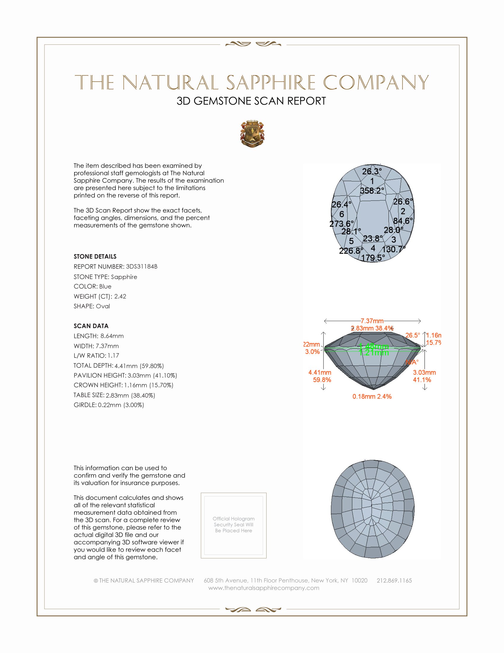 2.42 Ct. Blue Sapphire from Ceylon (Sri Lanka)