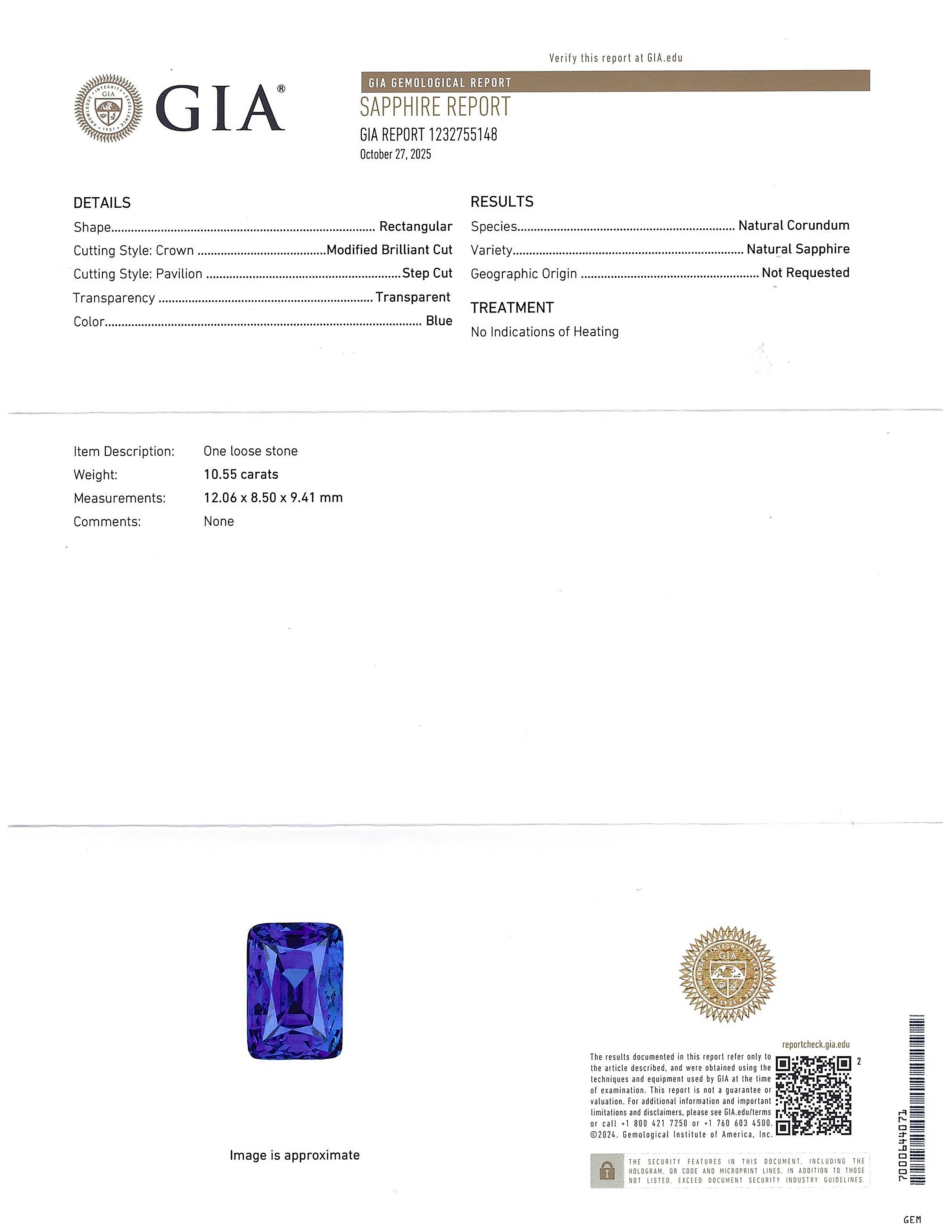 10.55 Ct. Blue Sapphire from Ceylon (Sri Lanka)