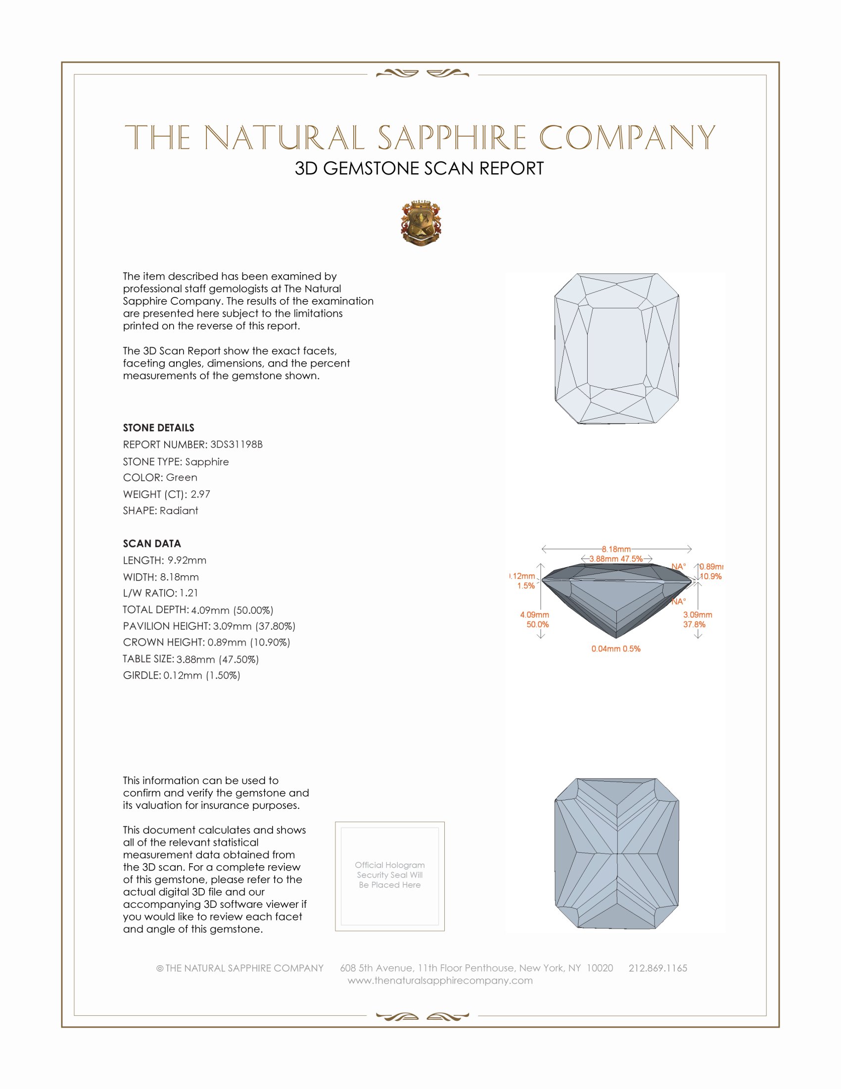 2.97 Ct. Green Sapphire from Montana