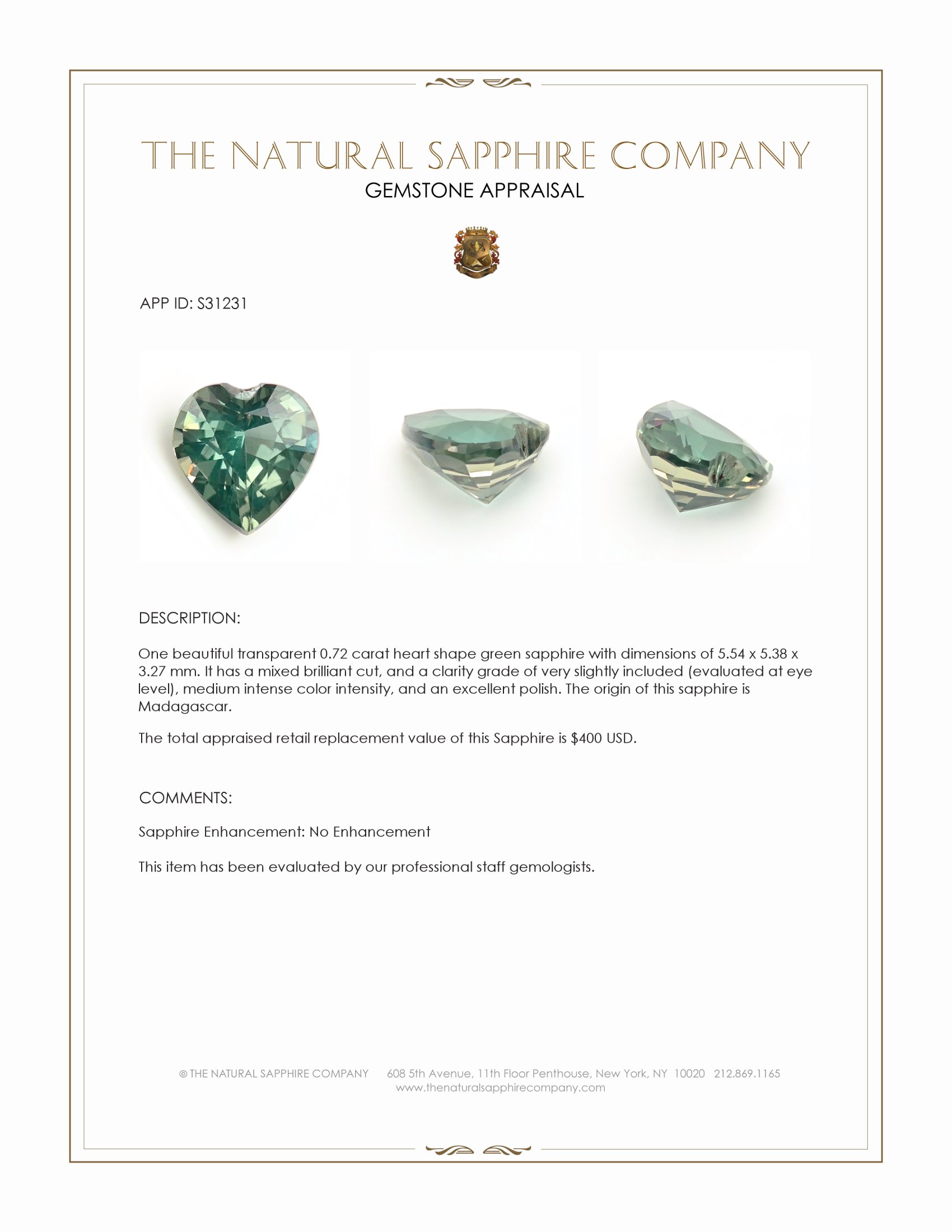 0.72 Ct. Green Sapphire from Madagascar
