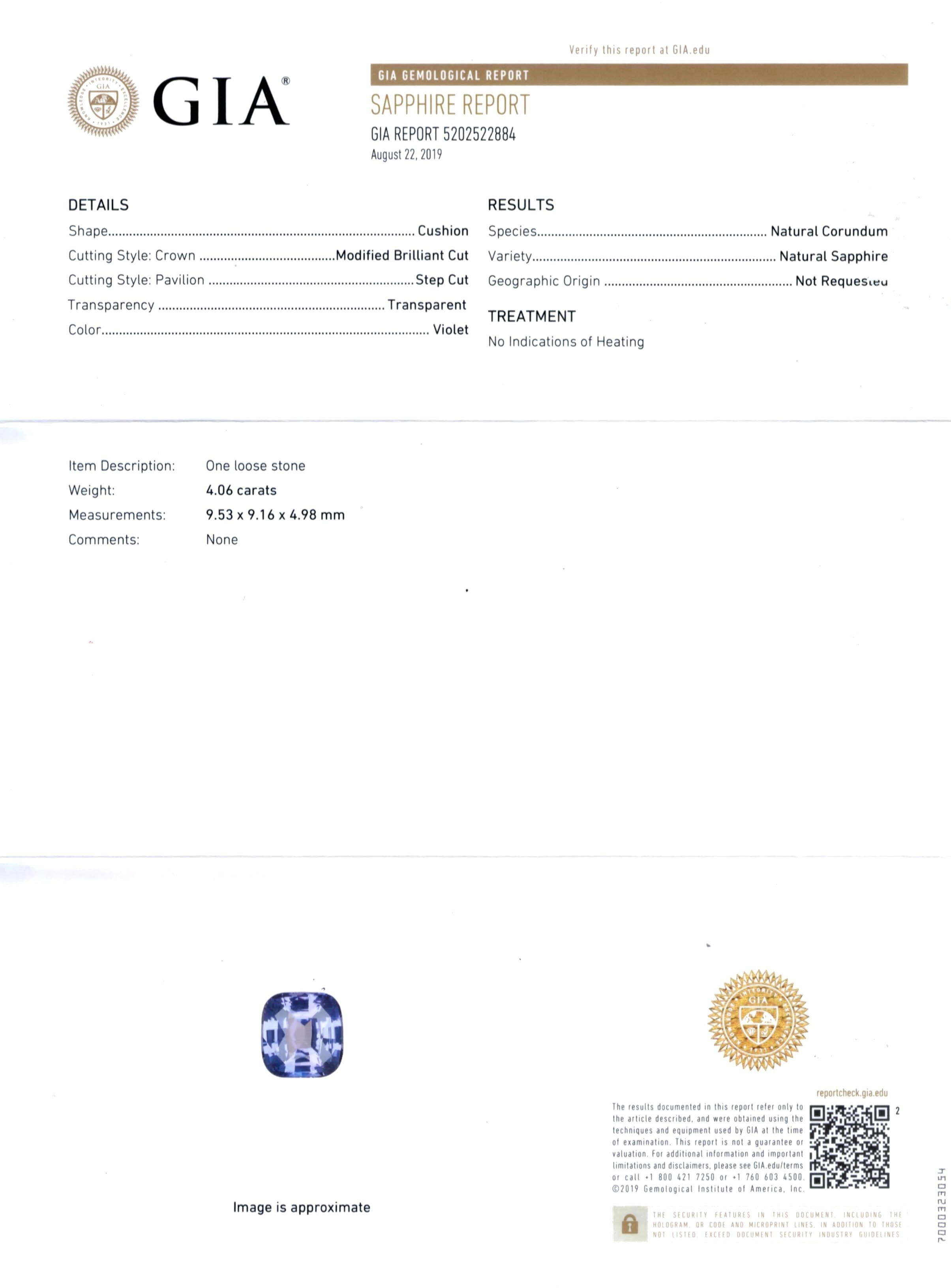 4.06 Ct. Purple Sapphire from Ceylon (Sri Lanka)