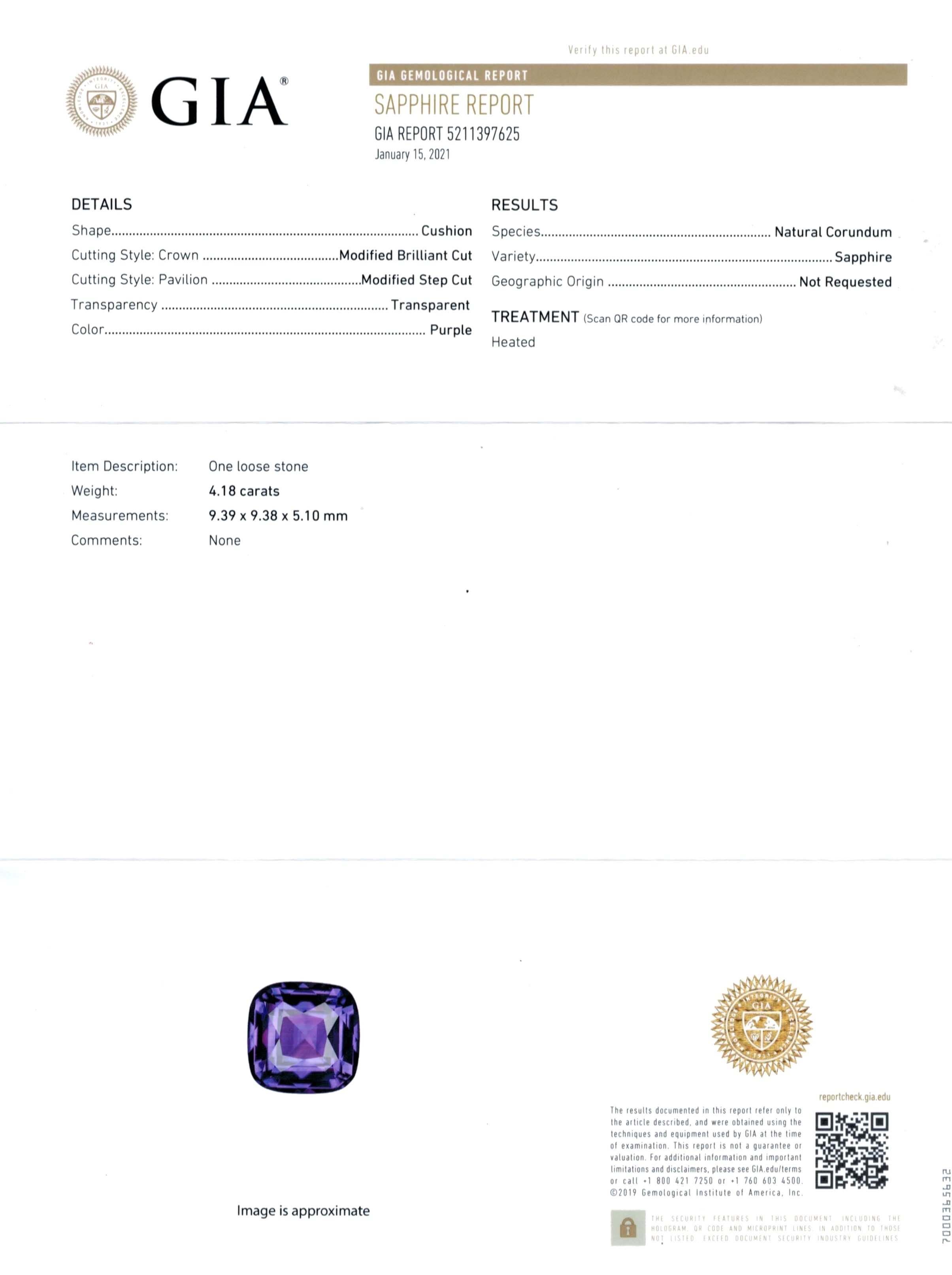 4.18 Ct. Purple Sapphire from Ceylon (Sri Lanka)