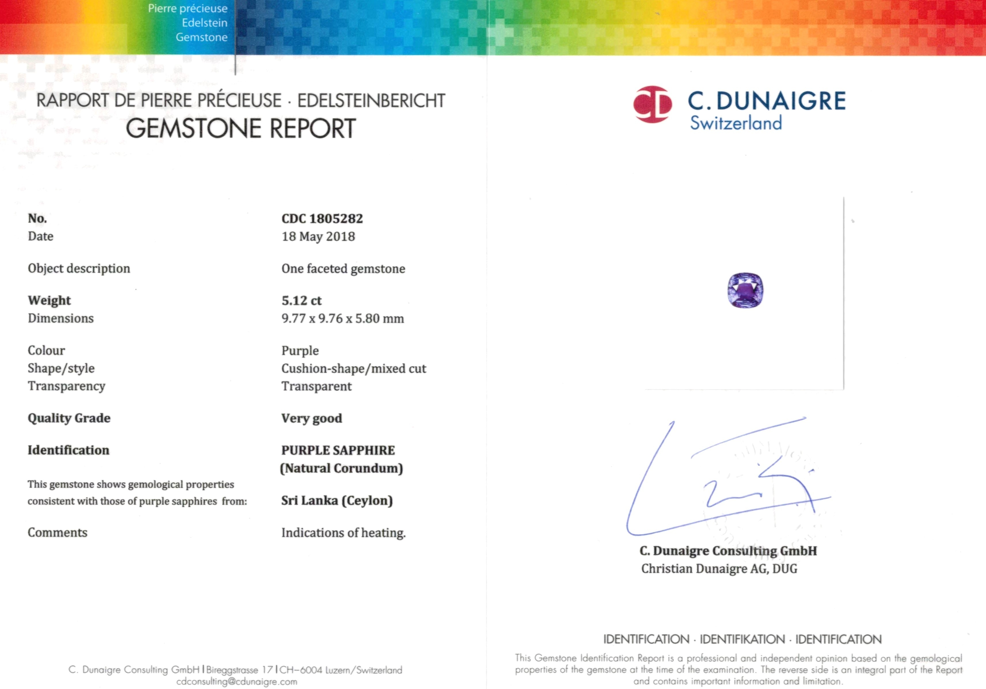 5.12 Ct. Purple Sapphire from Ceylon (Sri Lanka)