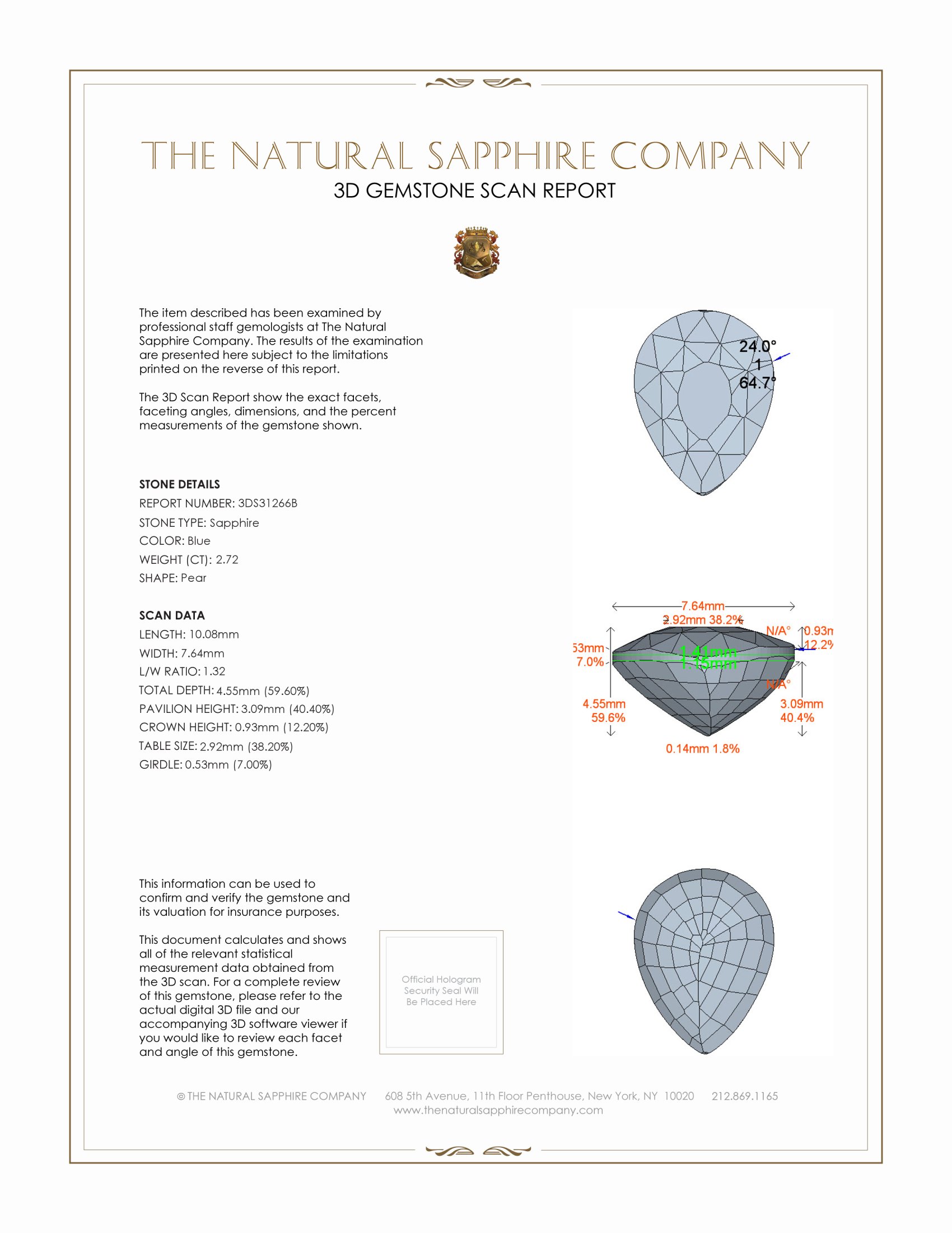 2.72 Ct. Blue Sapphire from Ceylon (Sri Lanka)