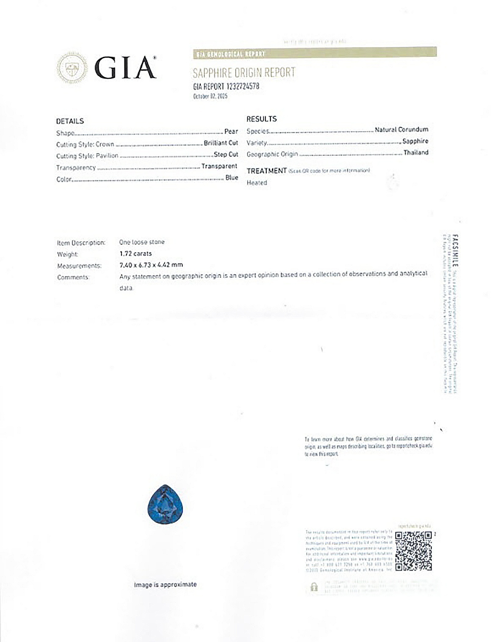 1.72 Ct. Blue Sapphire from Thailand