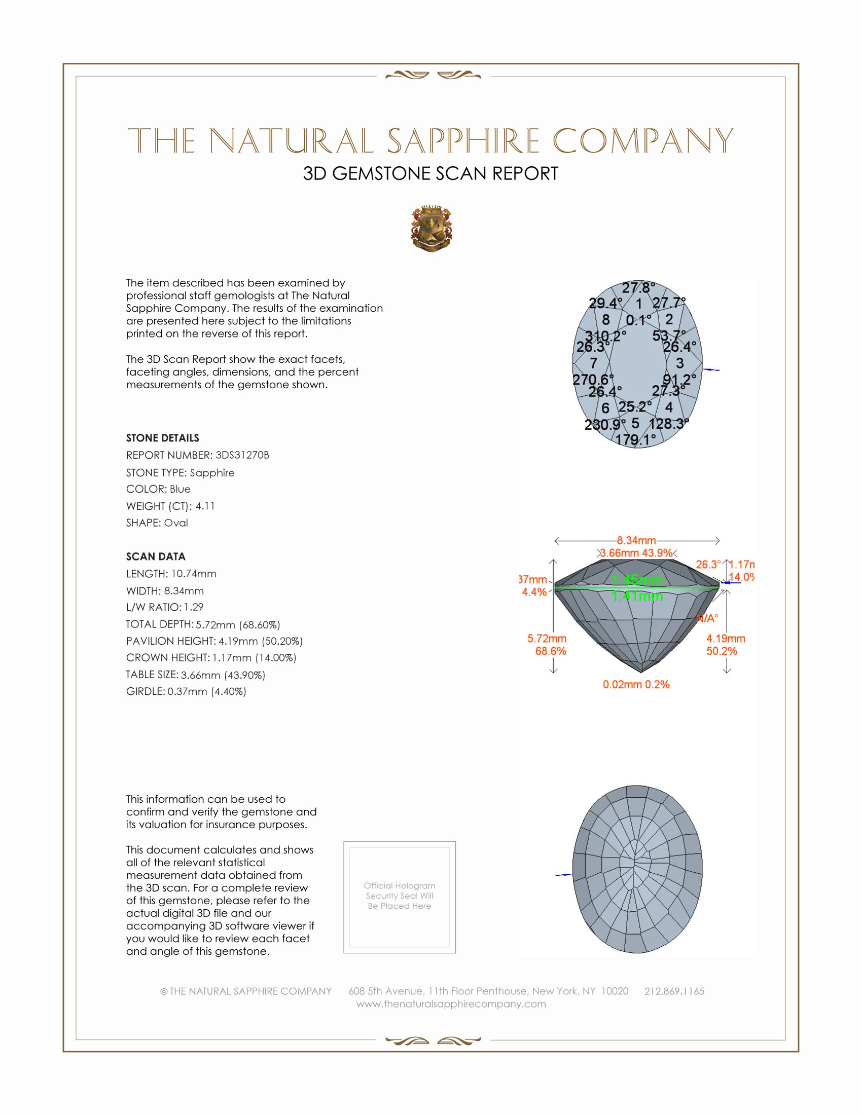 4.11 Ct. Blue Sapphire from Ceylon (Sri Lanka)