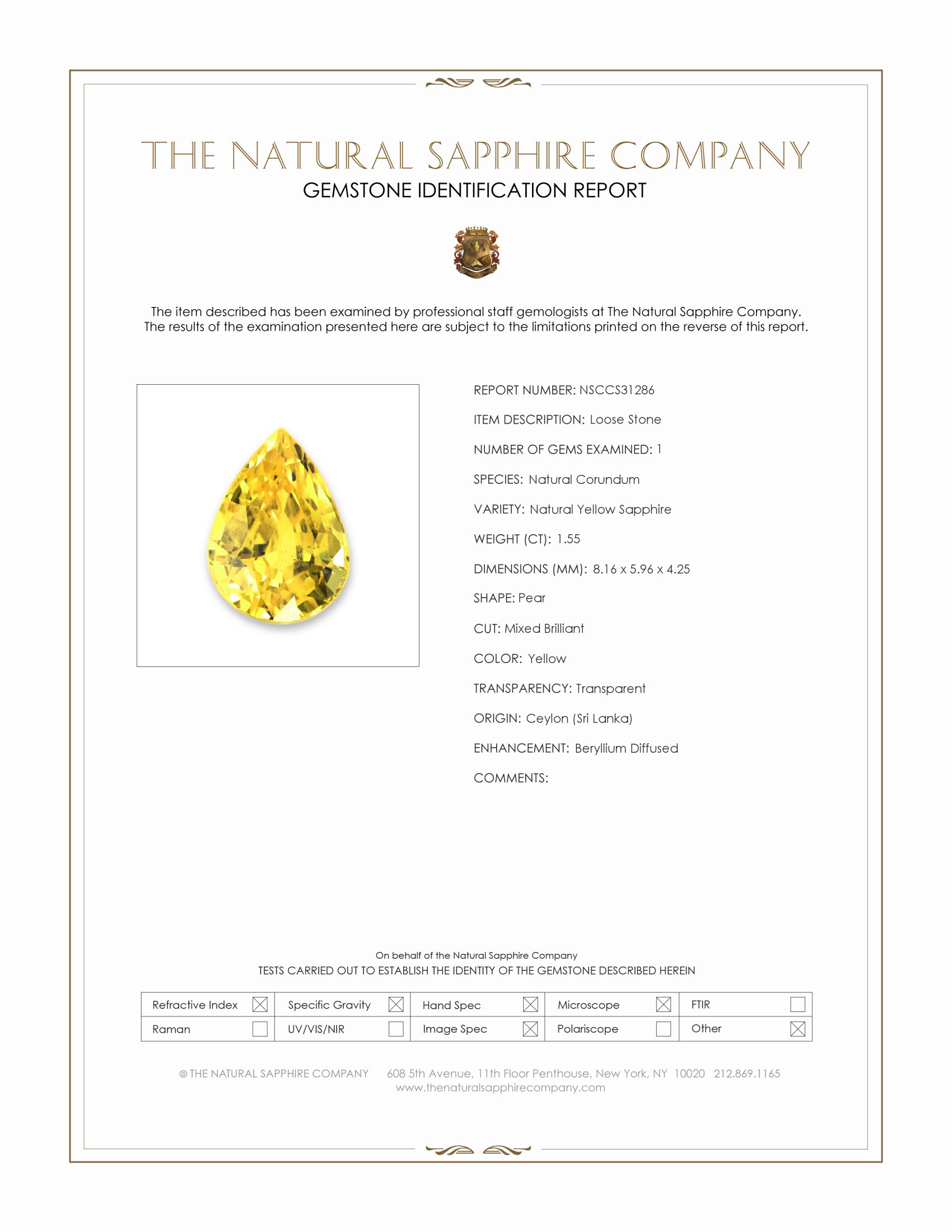 1.55 Ct. Yellow Sapphire from Ceylon (Sri Lanka)