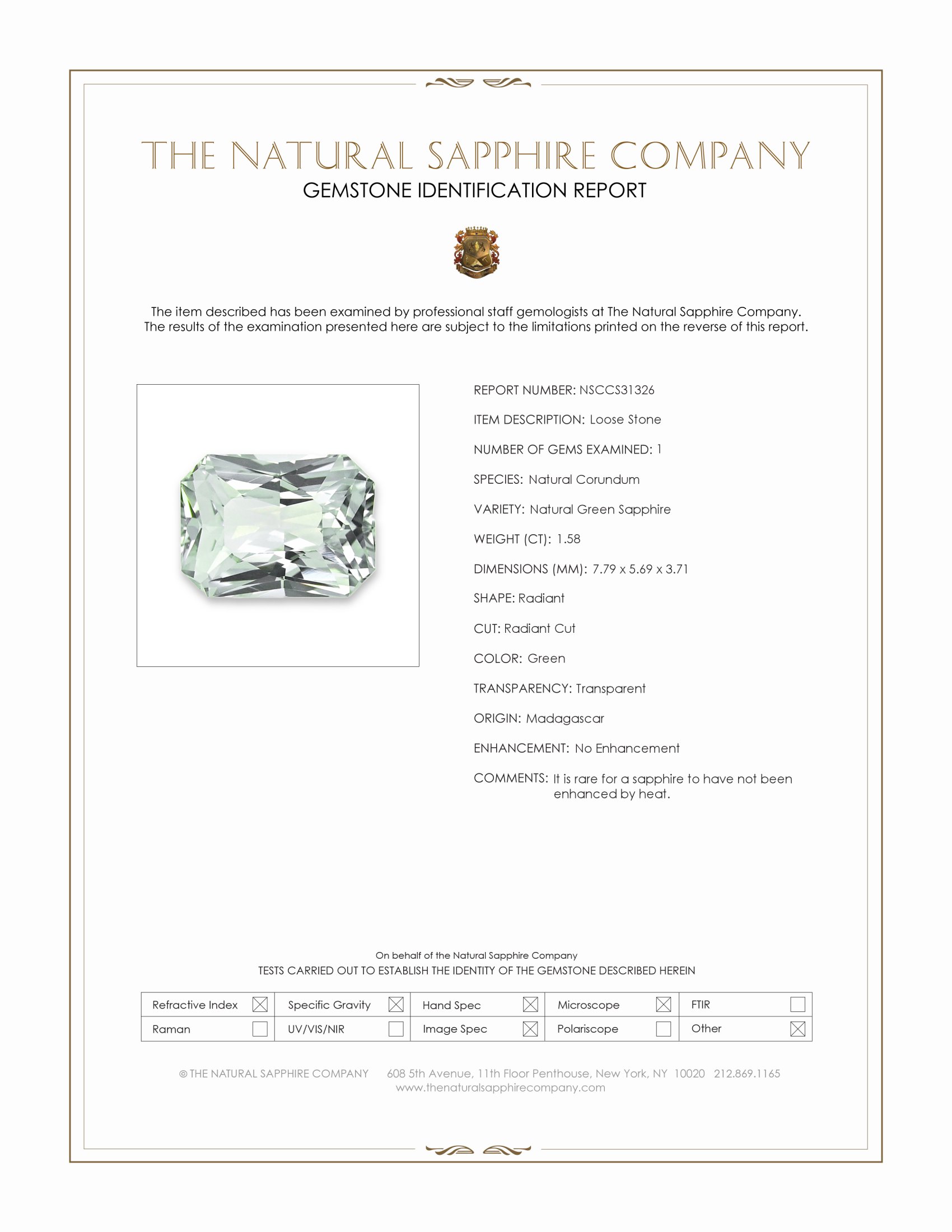 1.58 Ct. Green Sapphire from Madagascar