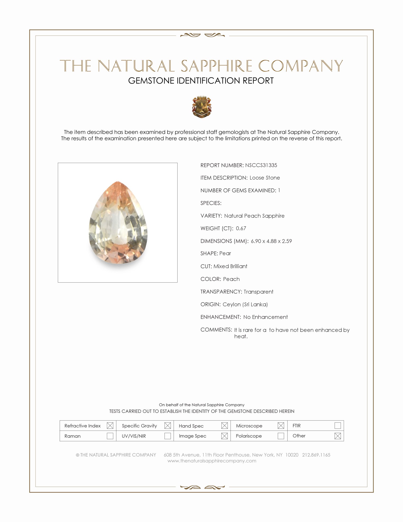 0.67 Ct. Peach Sapphire from Ceylon (Sri Lanka)
