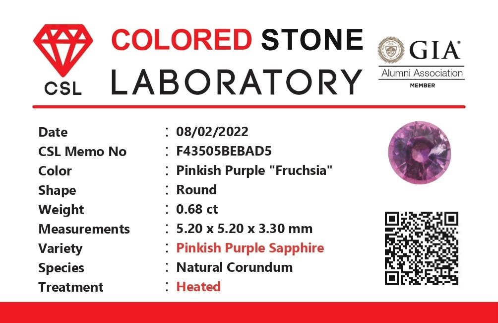 0.67 Ct. Pinkish Purple Sapphire from Ceylon (Sri Lanka)