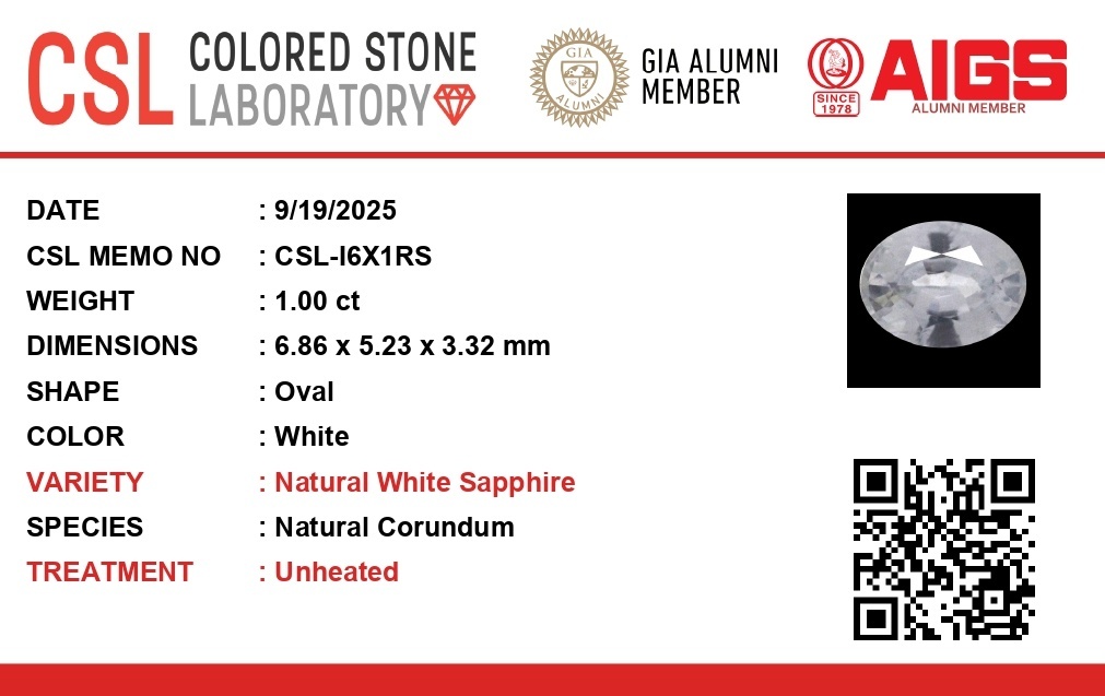 0.99 Ct. White Sapphire from Ceylon (Sri Lanka)