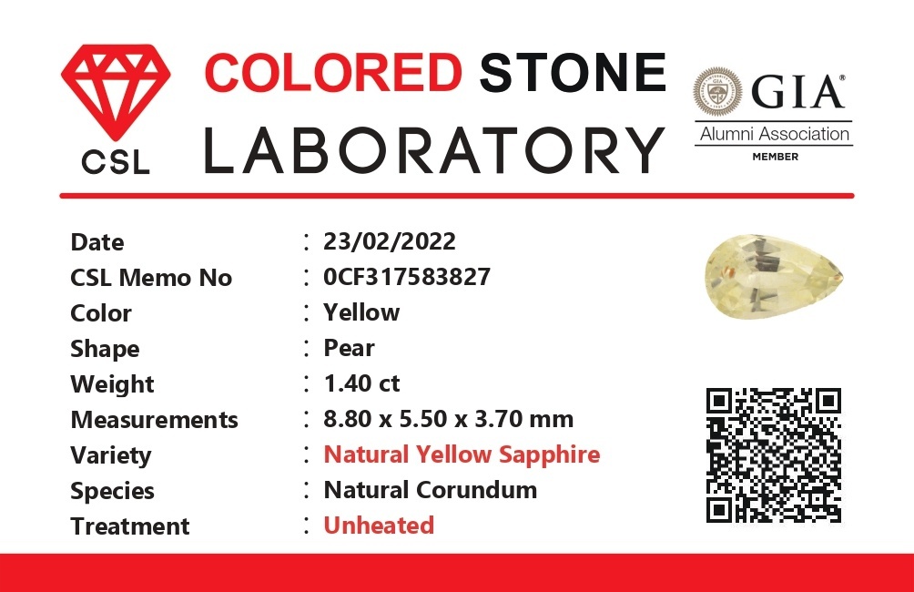 1.39 Ct. Yellow Sapphire from Ceylon (Sri Lanka)