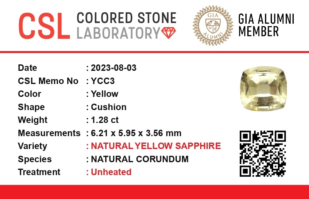 1.28 Ct. Yellow Sapphire from Ceylon (Sri Lanka)