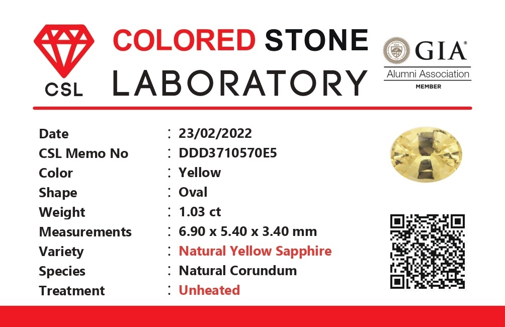 1.03 Ct. Yellow Sapphire from Ceylon (Sri Lanka)