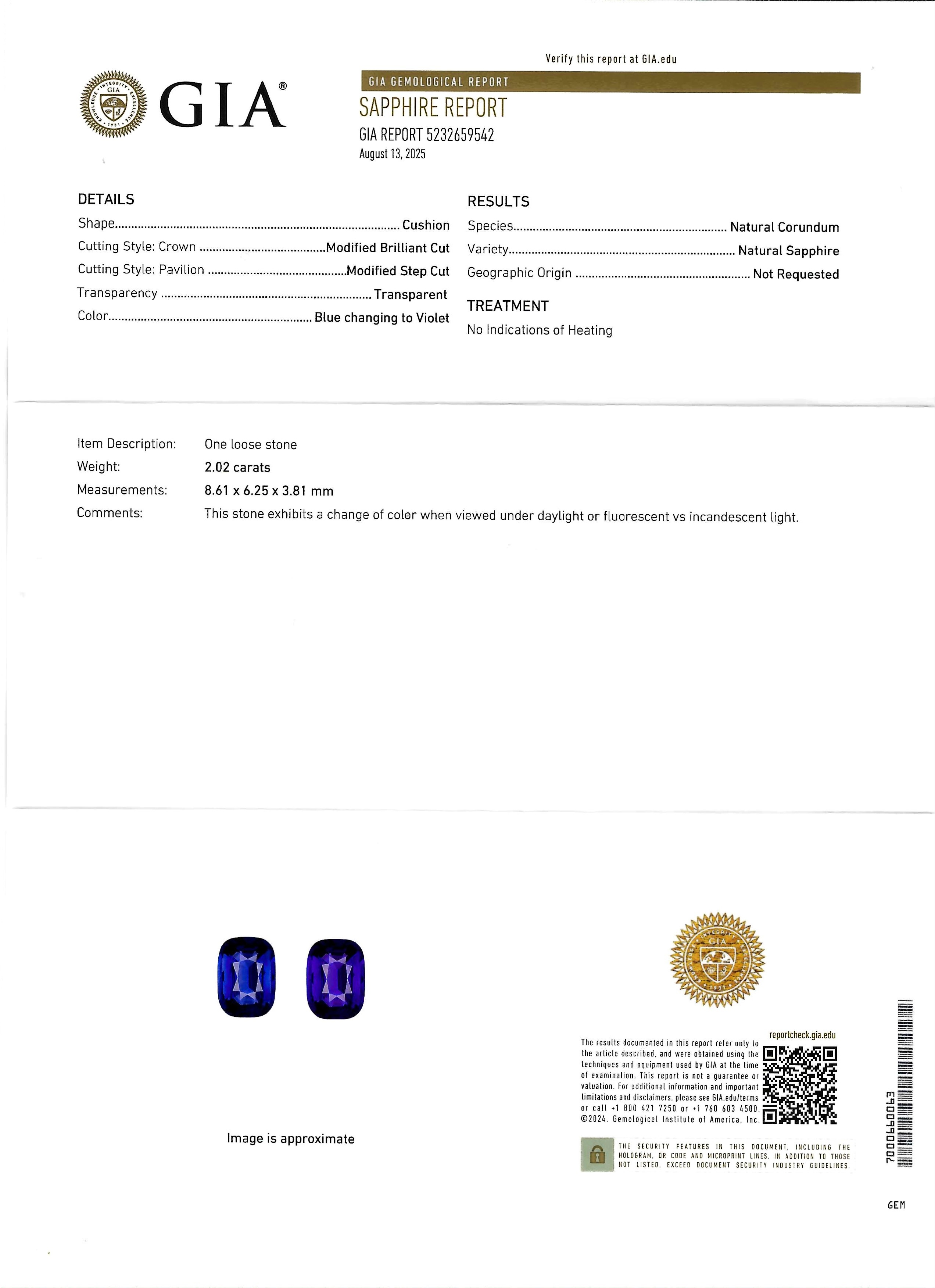2.02 Ct. Color Change Sapphire from Ceylon (Sri Lanka)