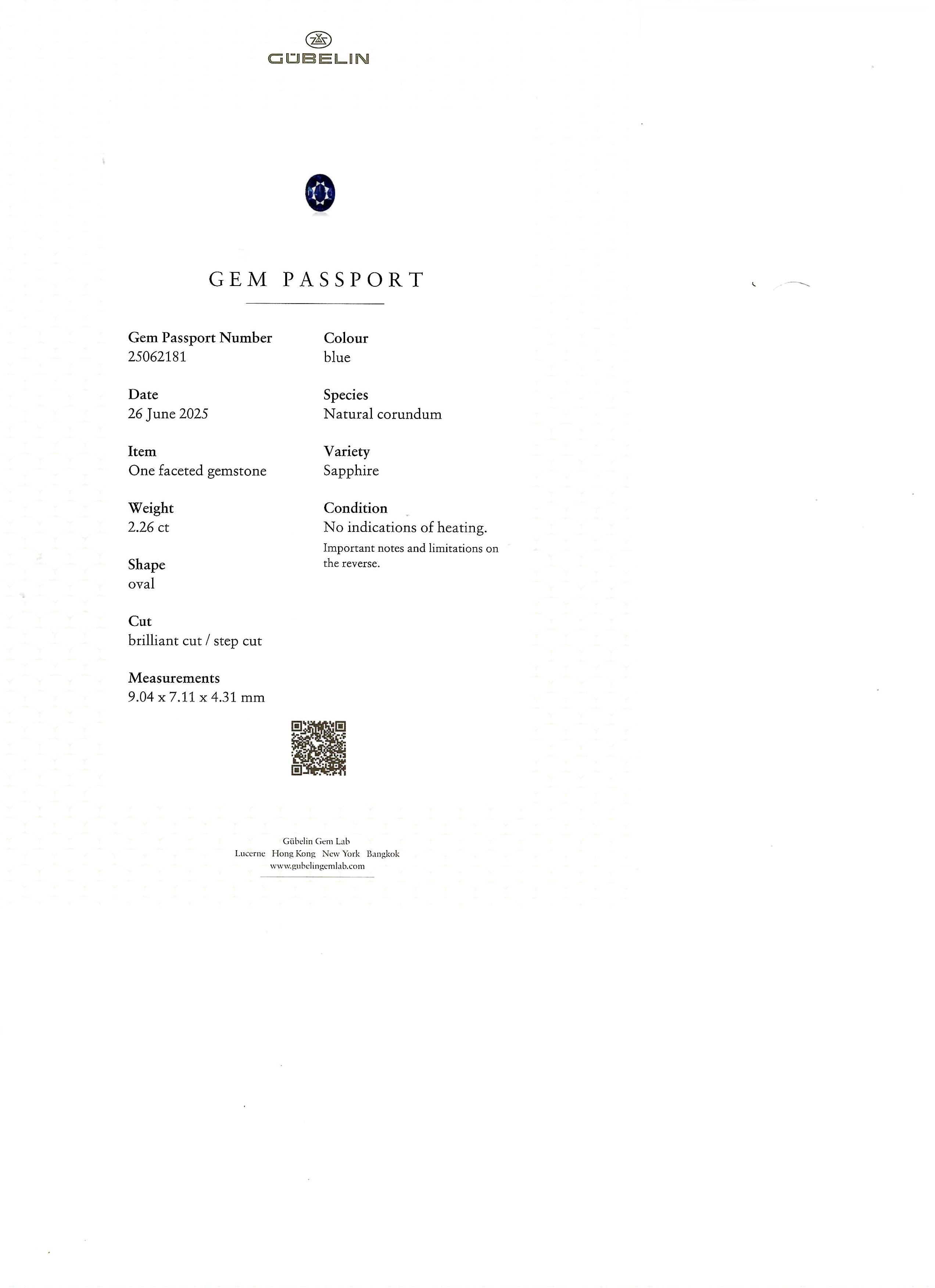 2.26 Ct. Blue Sapphire from Ceylon (Sri Lanka)