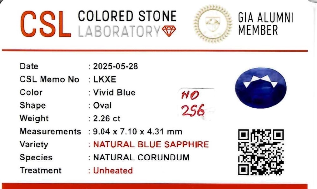 2.26 Ct. Blue Sapphire from Ceylon (Sri Lanka)