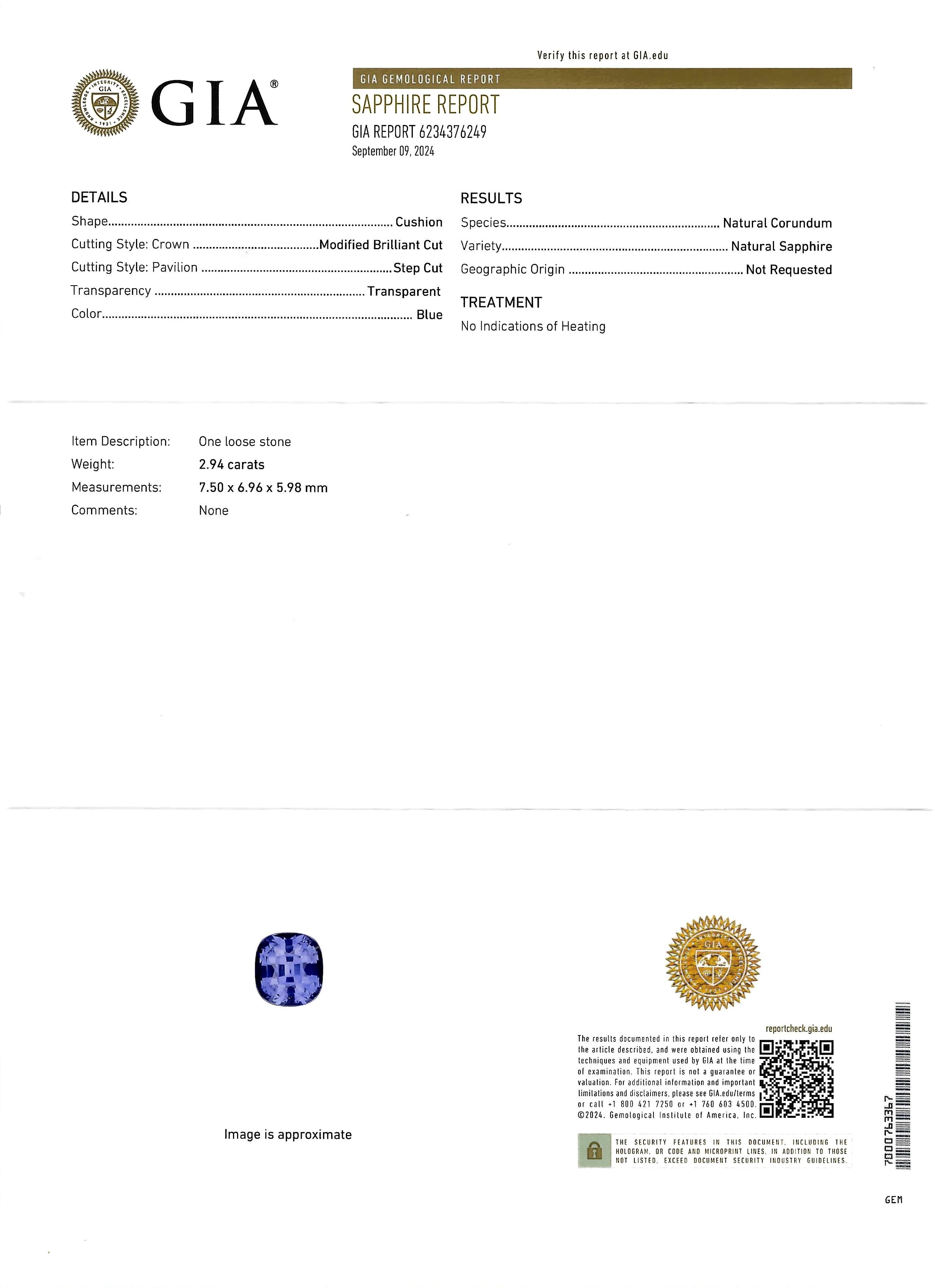 2.94 Ct. Blue Sapphire from Ceylon (Sri Lanka)