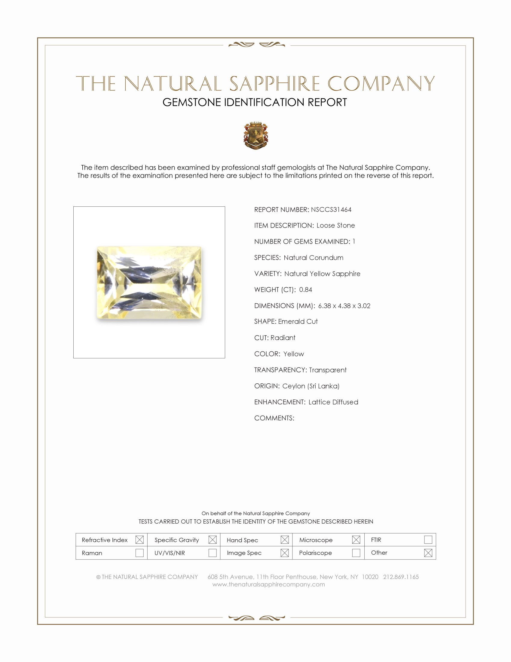 0.84 Ct. Yellow Sapphire from Ceylon (Sri Lanka)