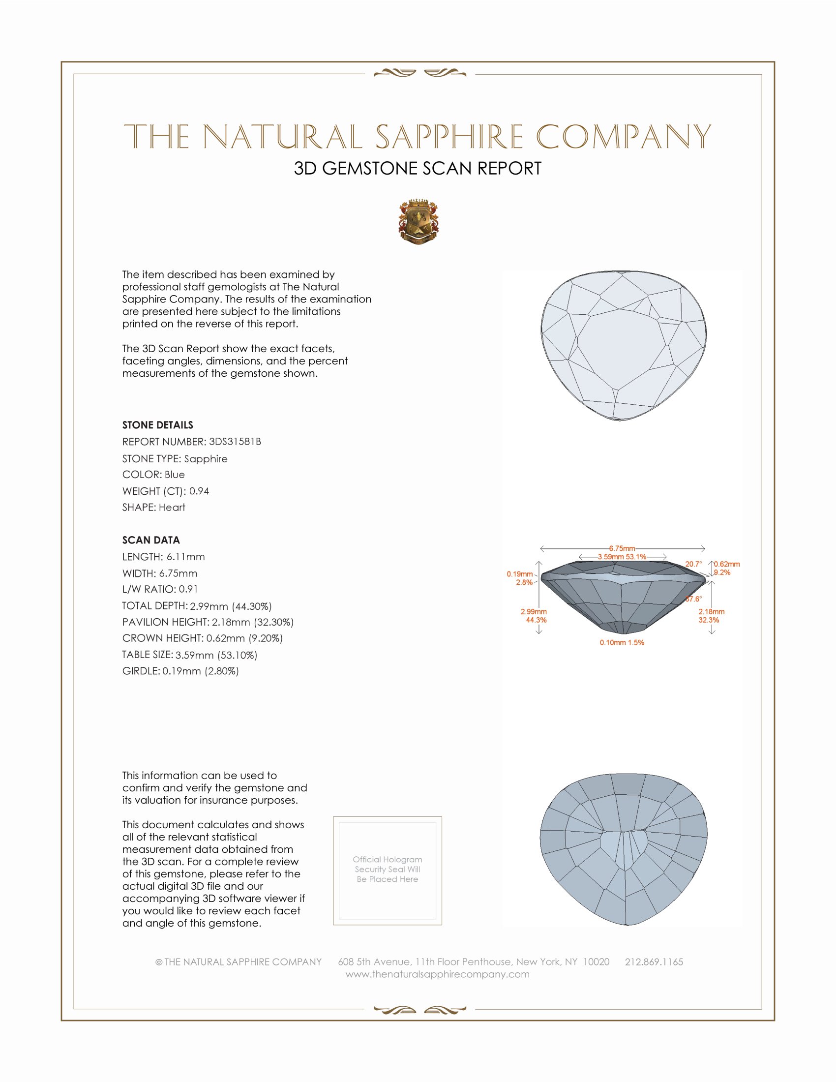 0.94 Ct. Blue Sapphire from Ceylon (Sri Lanka)