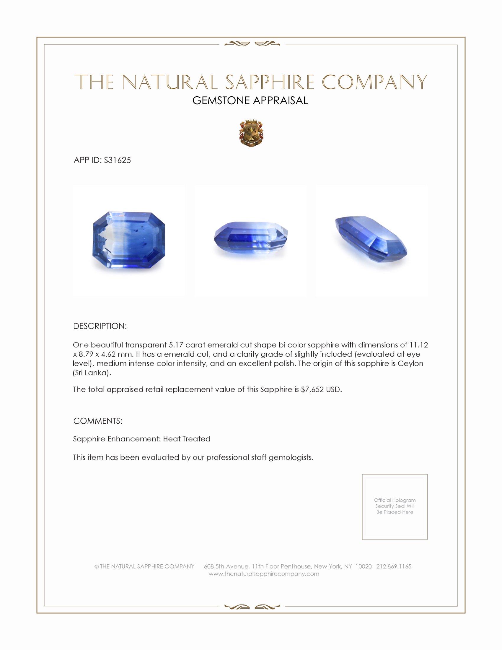 5.17 Ct. Bi Color Sapphire from Ceylon (Sri Lanka)