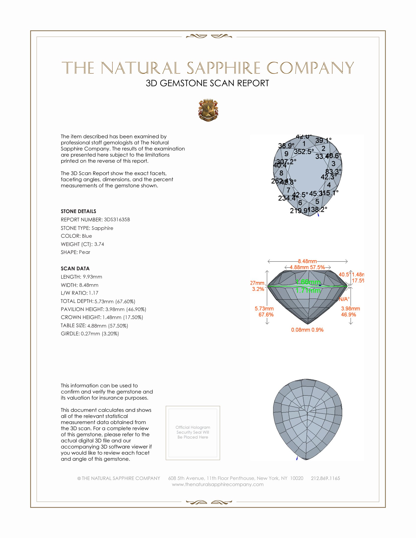 3.74 Ct. Blue Sapphire from Ceylon (Sri Lanka)