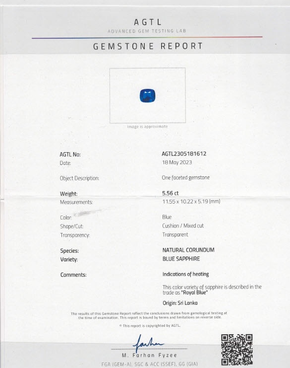 5.56 Ct. Blue Sapphire from Ceylon (Sri Lanka)