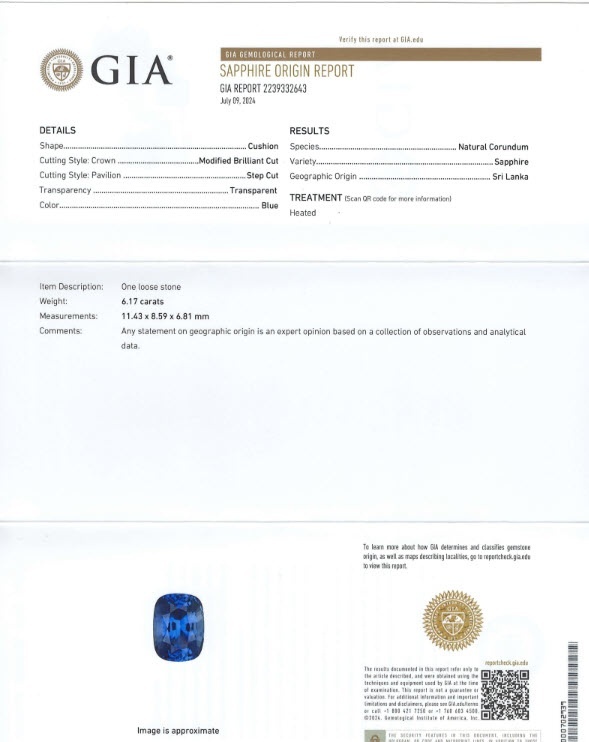 6.17 Ct. Blue Sapphire from Ceylon (Sri Lanka)