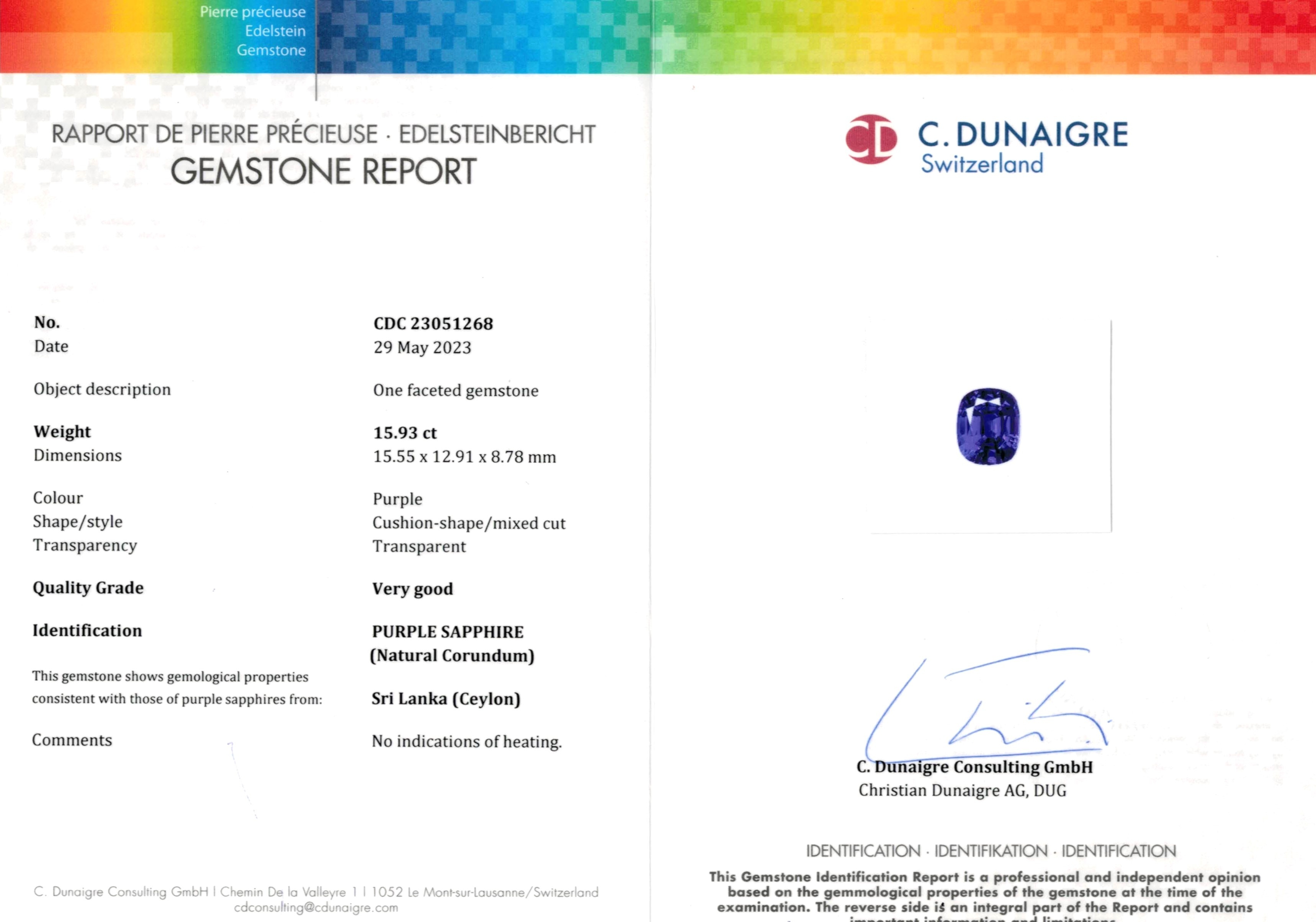 15.93 Ct. Bluish Purple Sapphire from Ceylon (Sri Lanka)