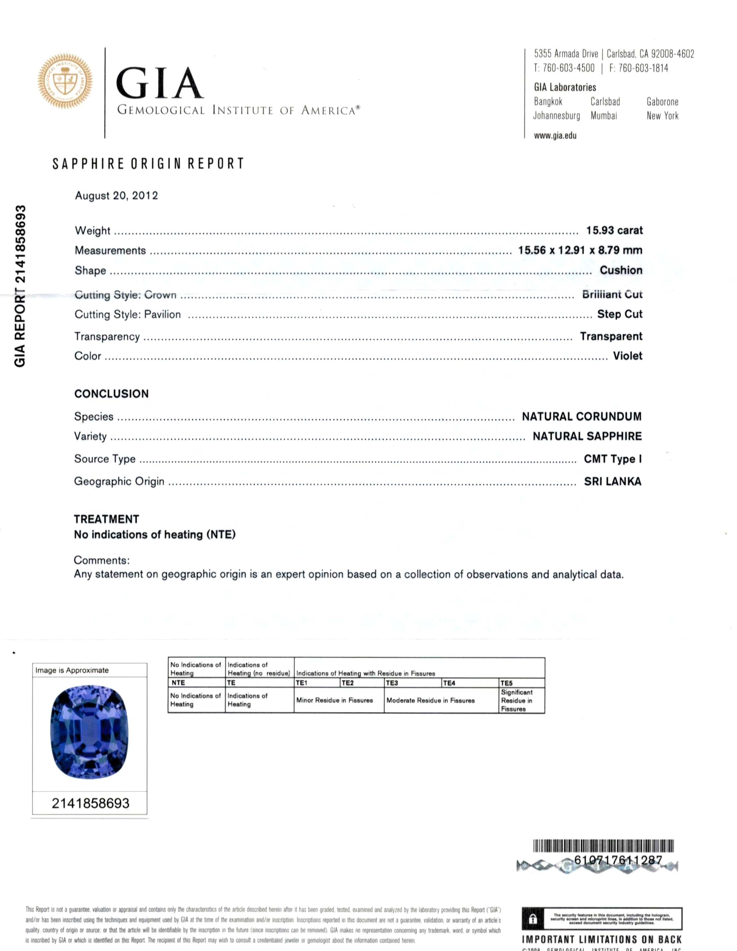 15.93 Ct. Bluish Purple Sapphire from Ceylon (Sri Lanka)