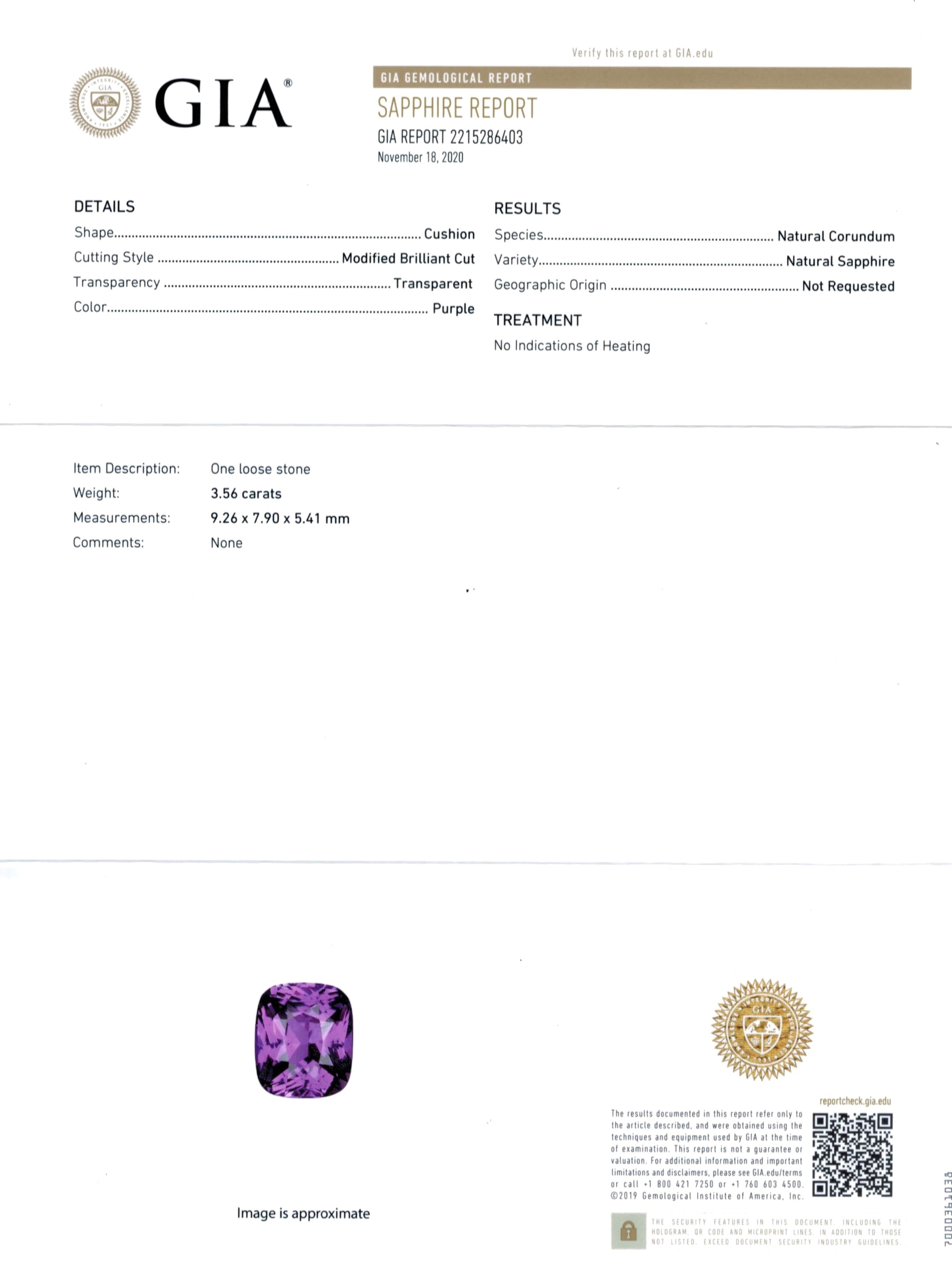 3.56 Ct. Purple Sapphire from Ceylon (Sri Lanka)