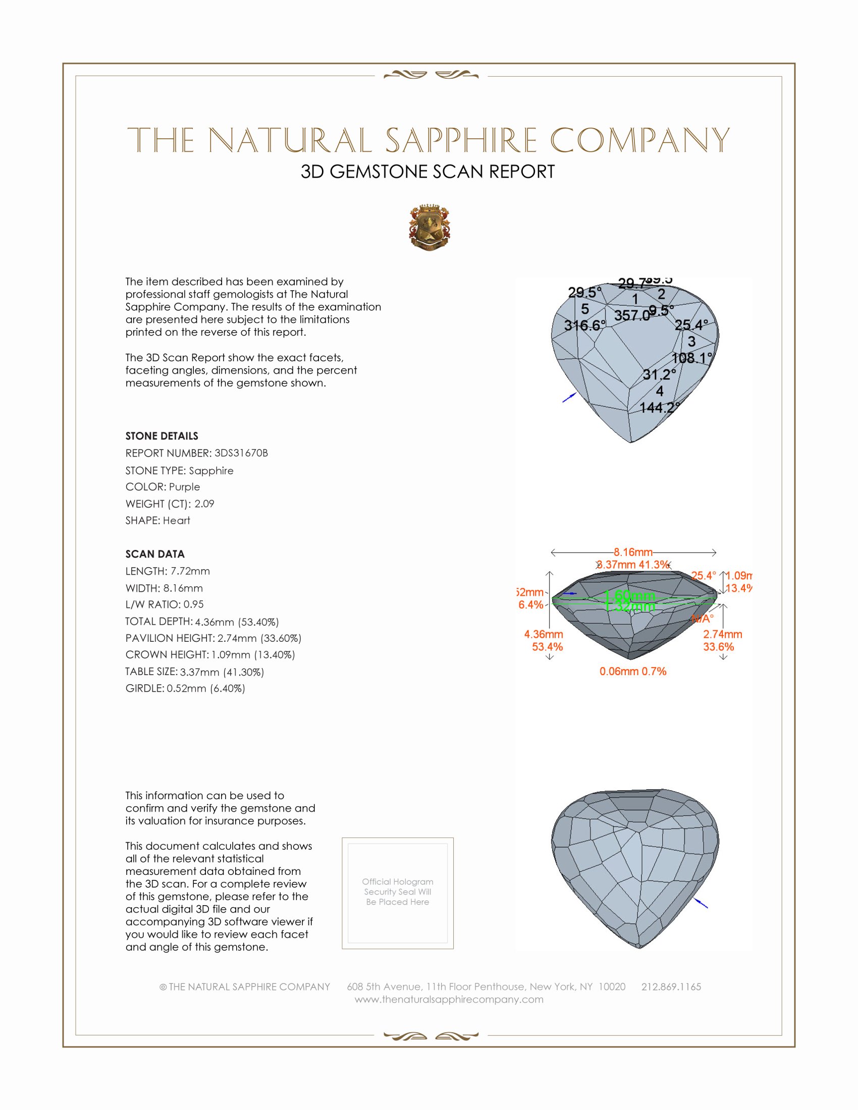 2.09 Ct. Purple Sapphire from Ceylon (Sri Lanka)