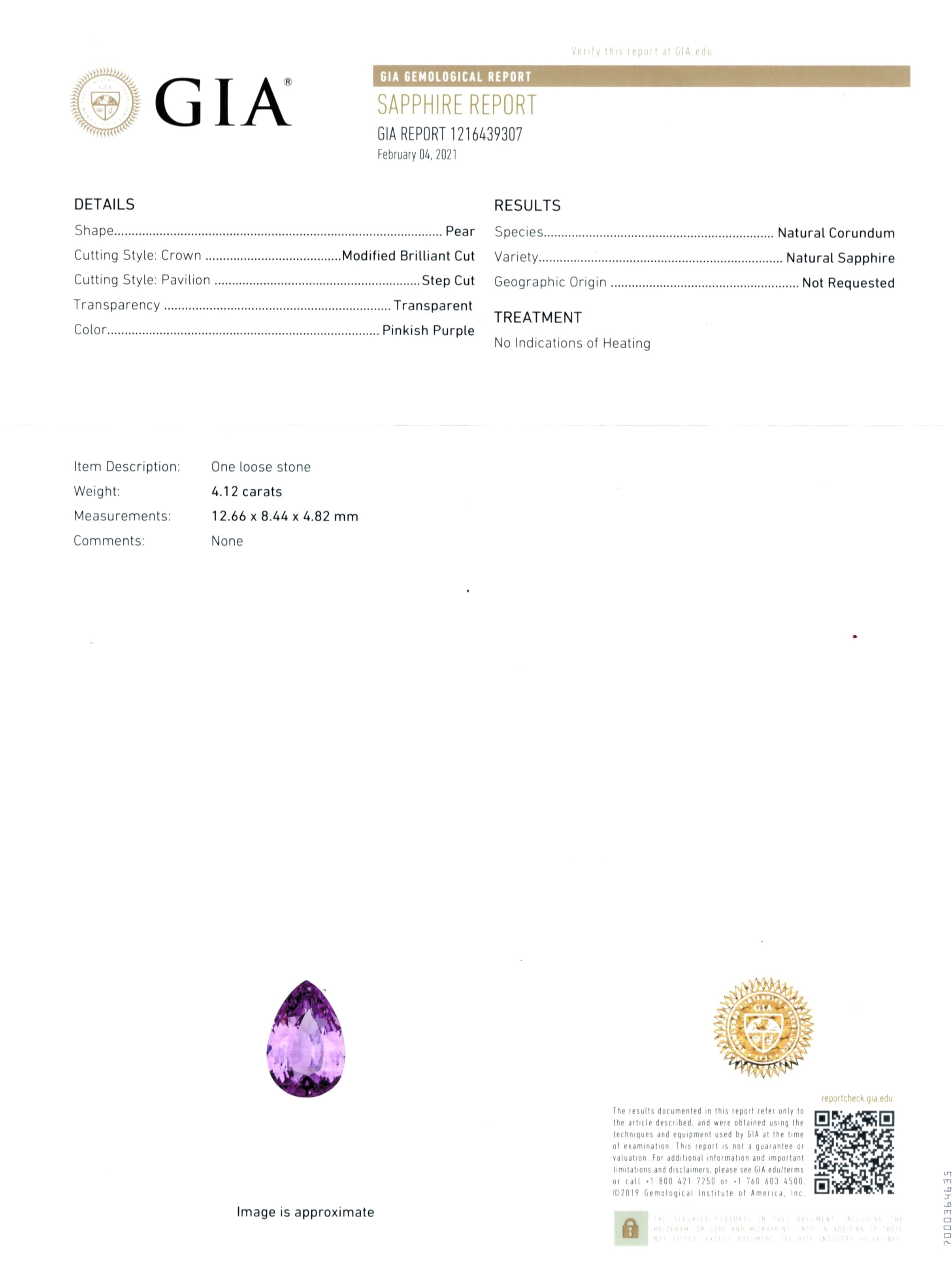 4.12 Ct. Pinkish Purple Sapphire from Ceylon (Sri Lanka)