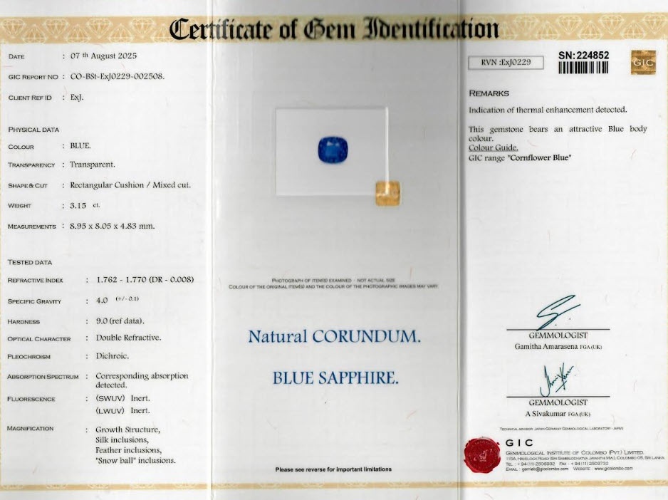 3.15 Ct. Blue Sapphire from Ceylon (Sri Lanka)